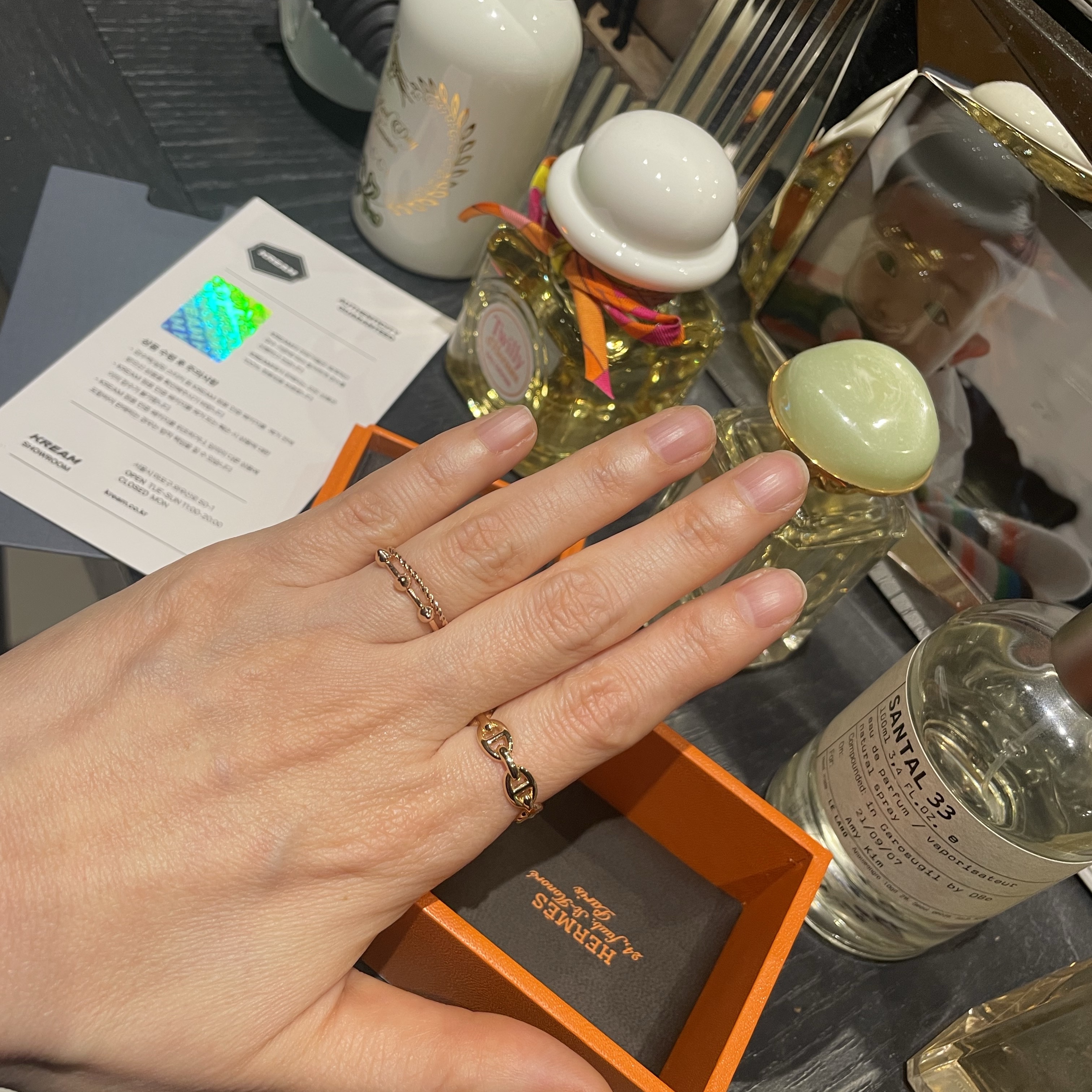 (W) Hermes Small Chaine D'Ancre Enchainee Ring Rose Gold 착용 스타일