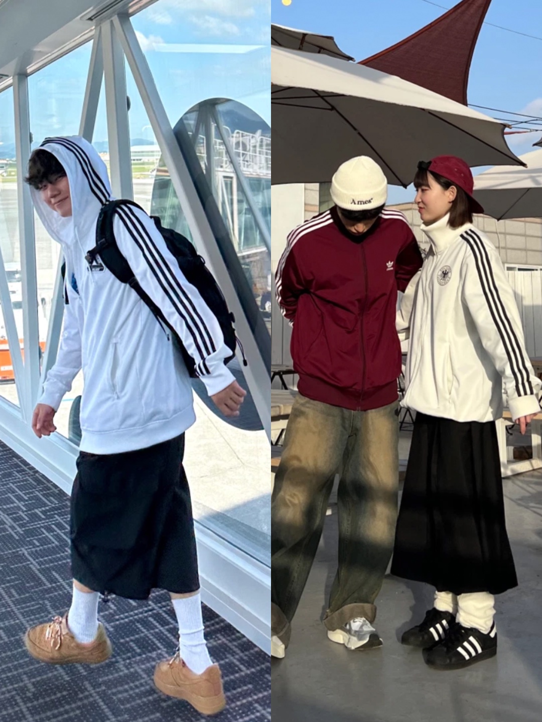 Palace x Adidas Hooded Firebird Track Top White - 23SS, Adidas Originals Beckenbauer Track Jacket Maroon - KR Sizing 착용 스타일 - 2