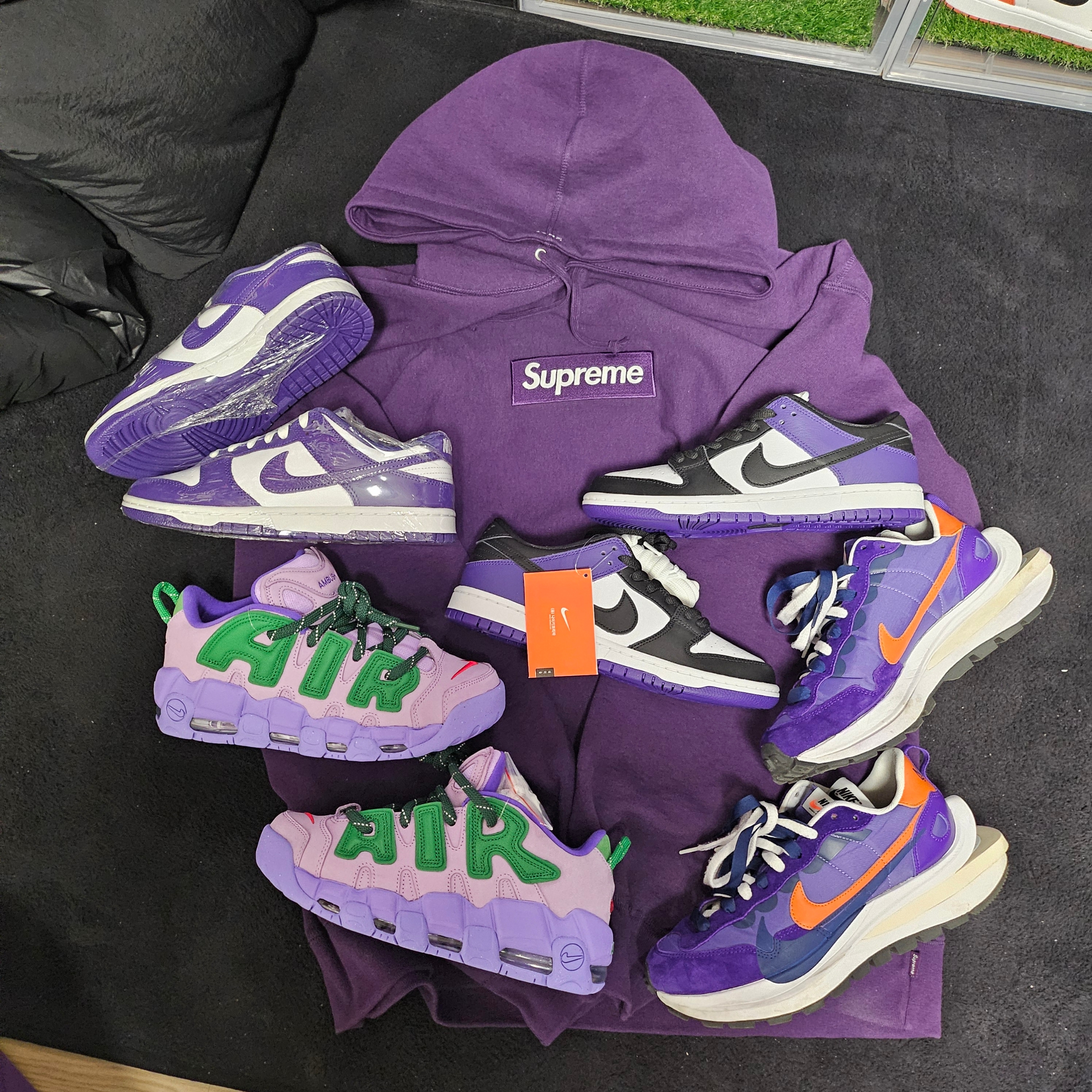 Supreme Box Logo Hooded Sweatshirt Dark Purple - 23FW, Nike SB Dunk Low Pro Court Purple 착용 스타일