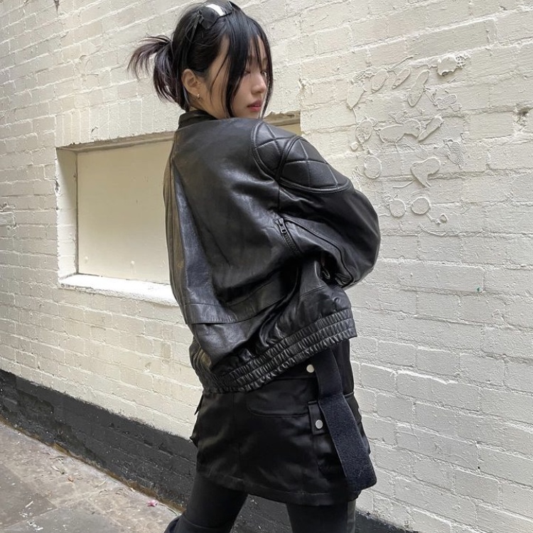 Martine Rose Leather Rider Jacket Black 착용 스타일 - 2