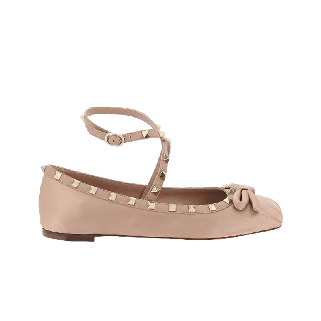 3W2S0HB6SWH (W) Valentino Rockstud Cross Strap Ballet Flat Rose Cannelle