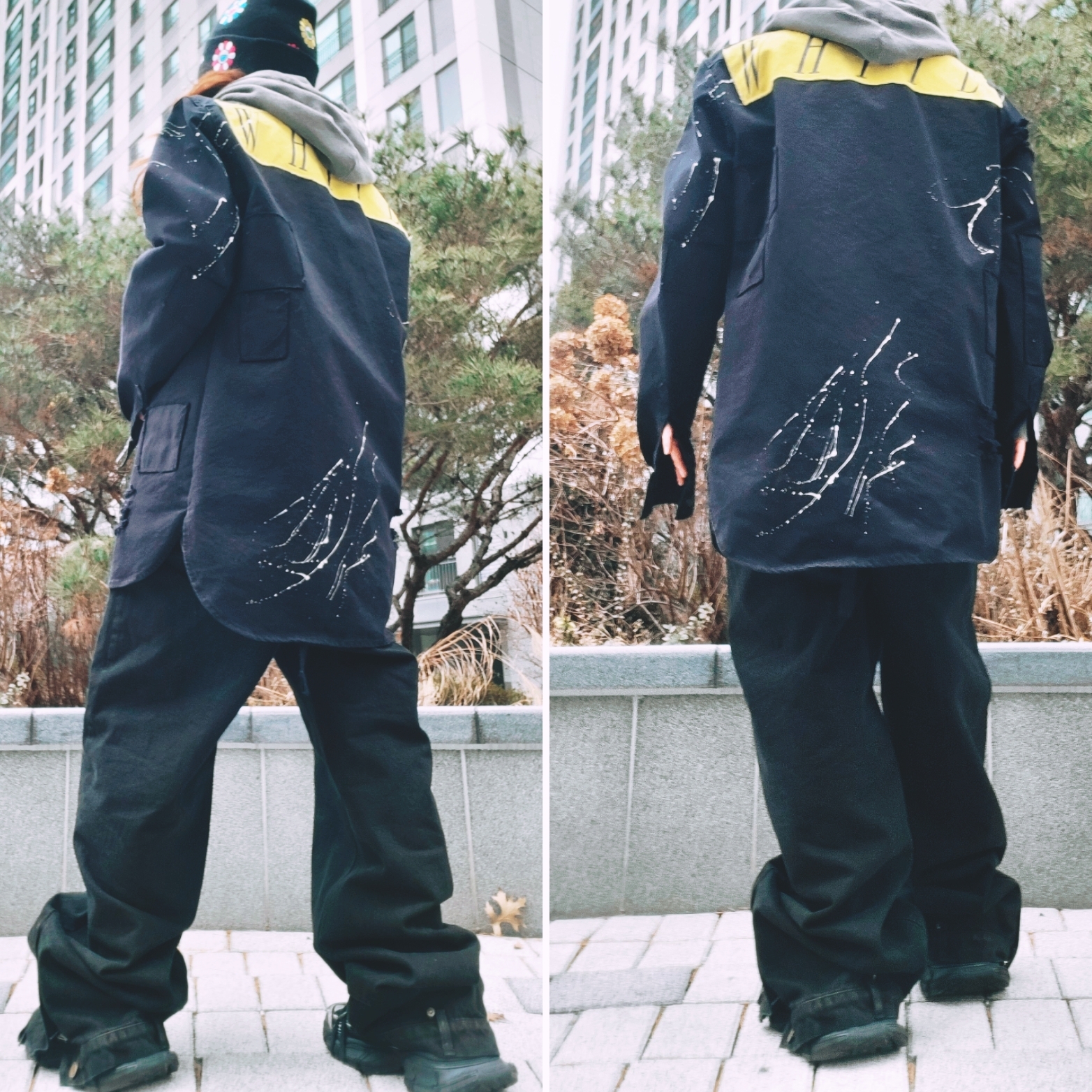 (W) 발렌시아가 3XL 스니커즈 블랙, 뉴에라 x 무라카미 타카시 오하나 올 오버 비니 블랙 착용 스타일 - 3