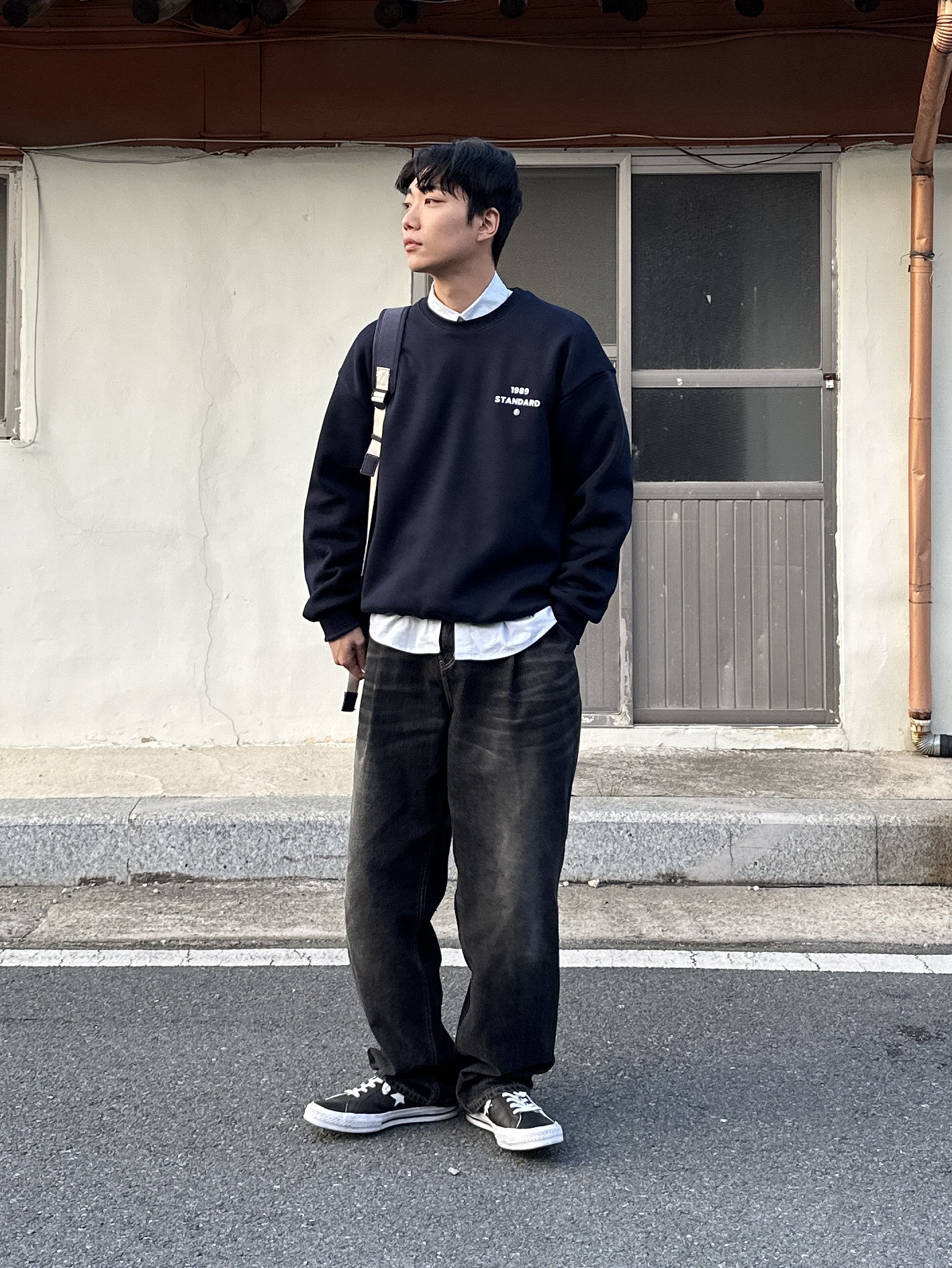 Converse One Star Ox Leather Black 착용 스타일