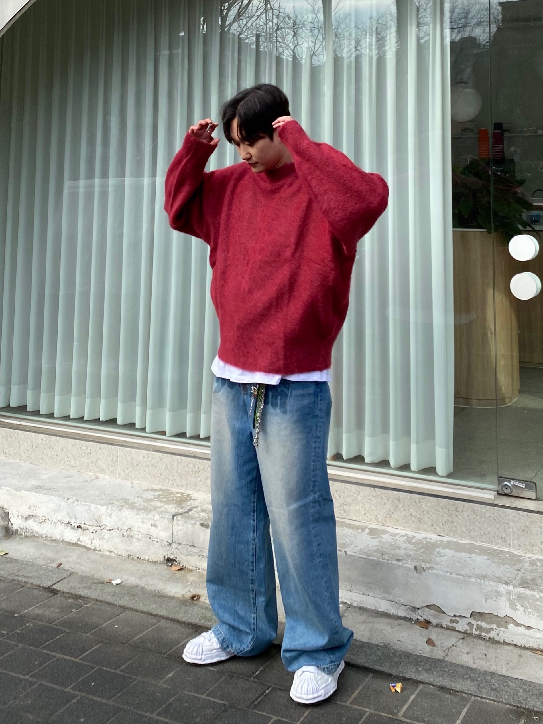 Maison Mihara Yasuhiro Blakey OG Sole Canvas Low-top Sneakers White, Maison Mihara Yasuhiro Blakey OG Sole Leather Low-top Sneakers White 착용 스타일 - 1
