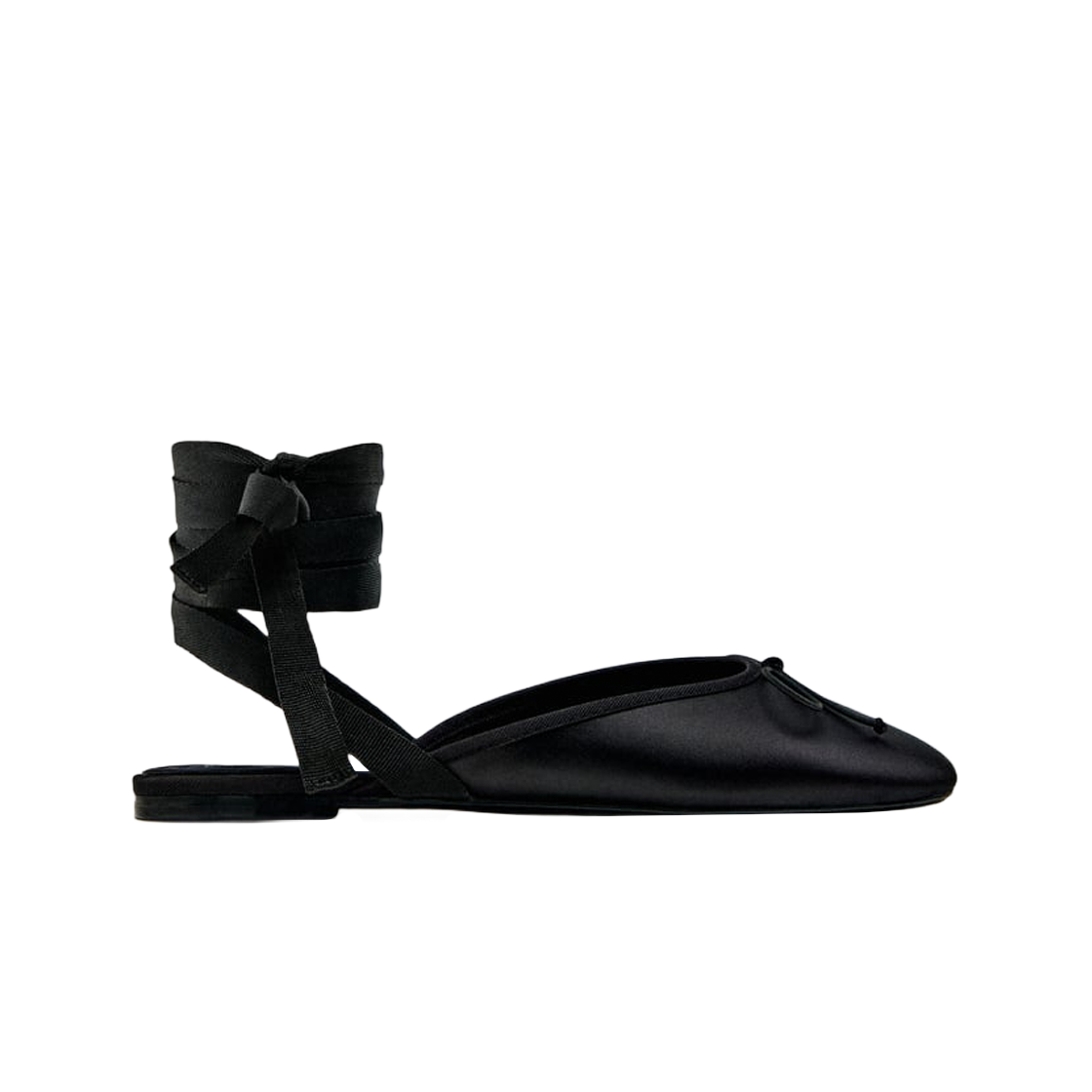 (W) 자라 레이스업 발레 플랫 보우 블랙((W) Zara Lace Up Ballet Flats with Bow Black) - 1