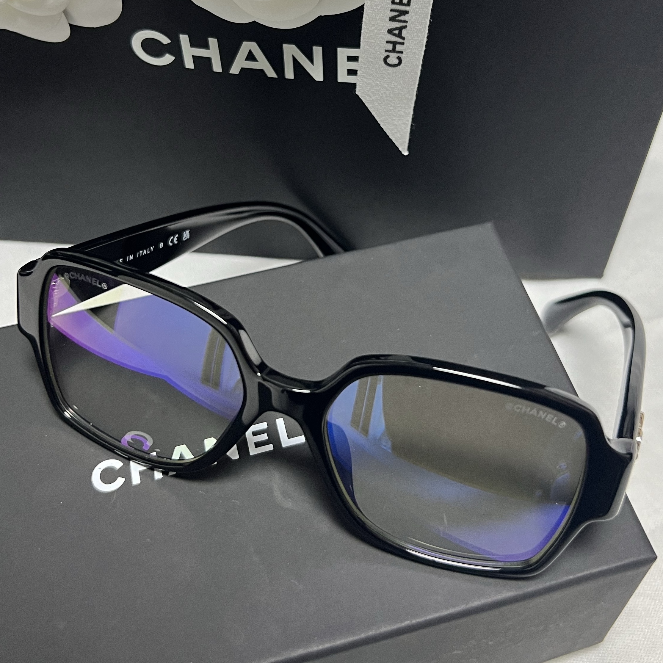 Chanel Square Blue Light Glasses Acetate & Black Asian Fit 착용 스타일 - 3