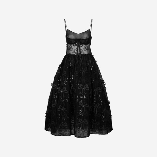 (W) 시몬 로샤 보우 엠벨리쉬드 튤레 미디 드레스 블랙
