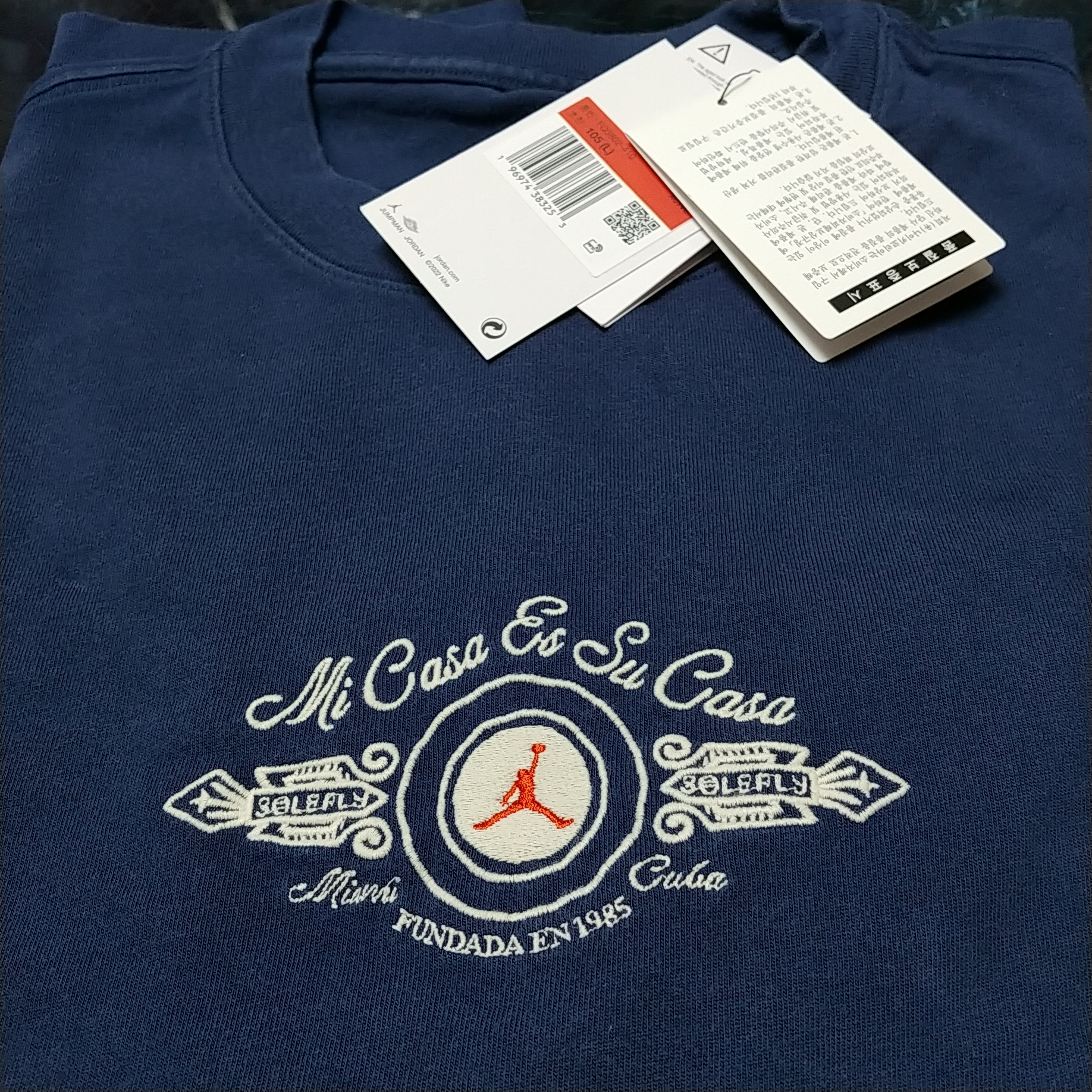 Jordan x SoleFly Mi Casa es Su Casa T-Shirt Midnight Navy (FQ3802-410) 착용 스타일