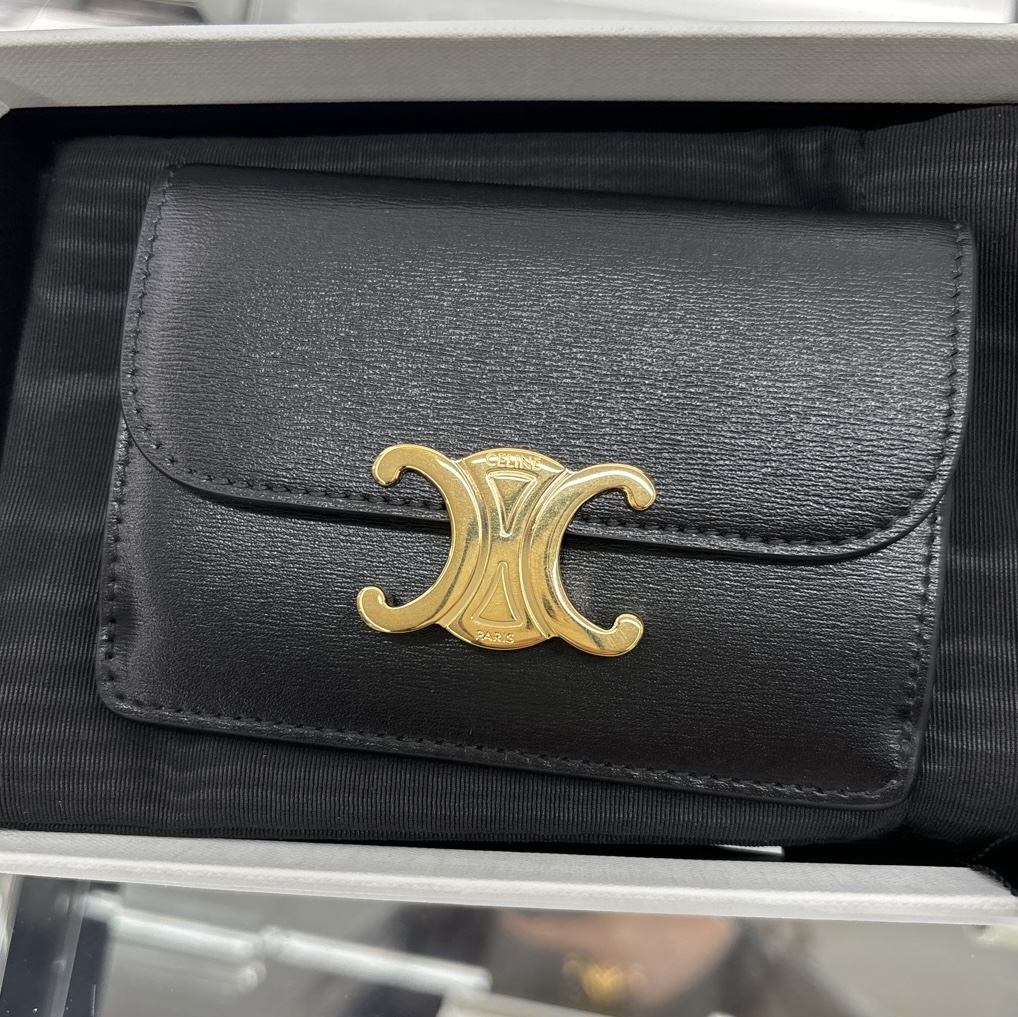 Celine Card Holder with Flap in Shiny Calfskin Black 착용 스타일