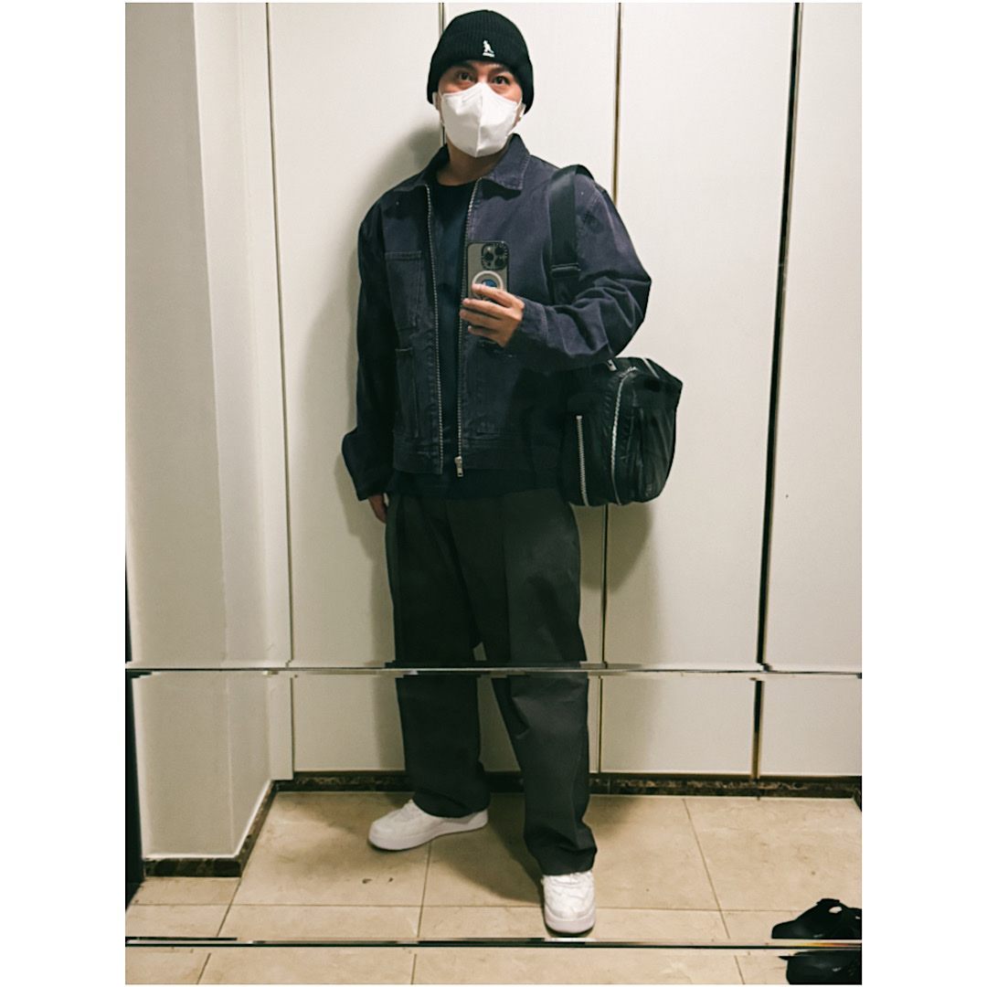 Stussy Denim Zip Work Jacket Espresso, Porter Tanker Shoulder Bag Black 착용 스타일 - 2