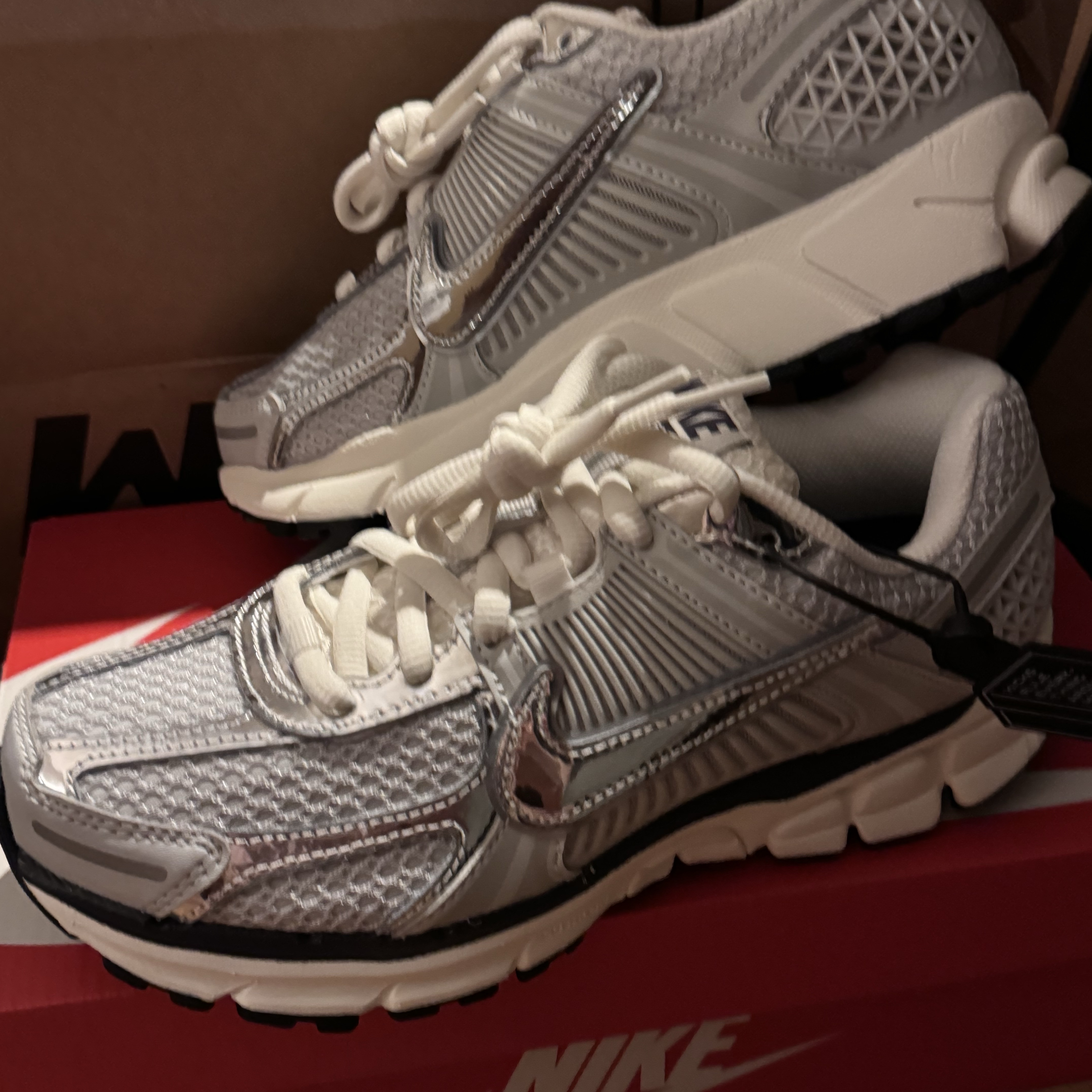 (W) Nike Zoom Vomero 5 Photon Dust and Metallic Silver 착용 스타일