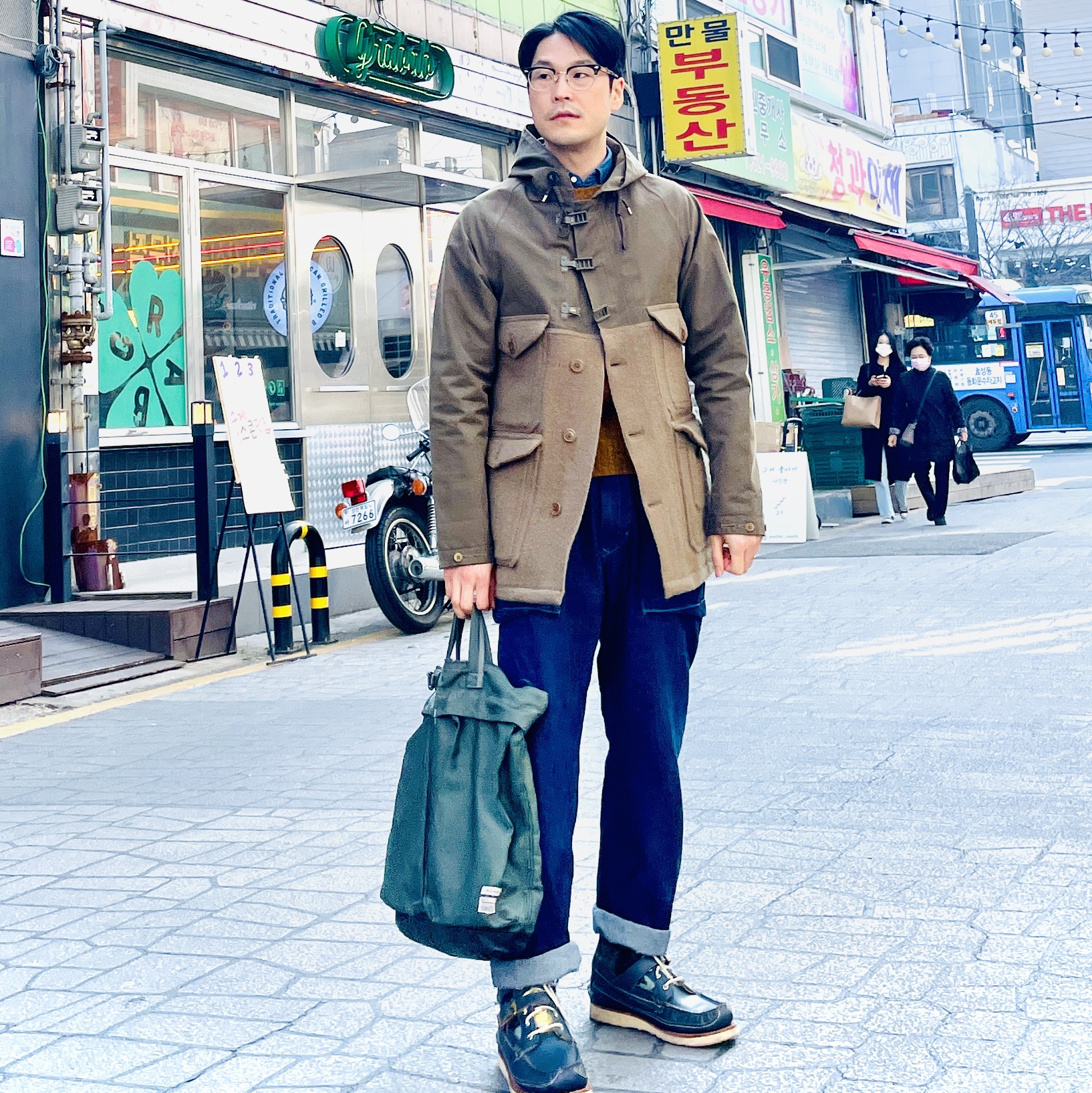 Nigel Cabourn Classic Cameraman Harris Tweed Ventile Army 착용 스타일