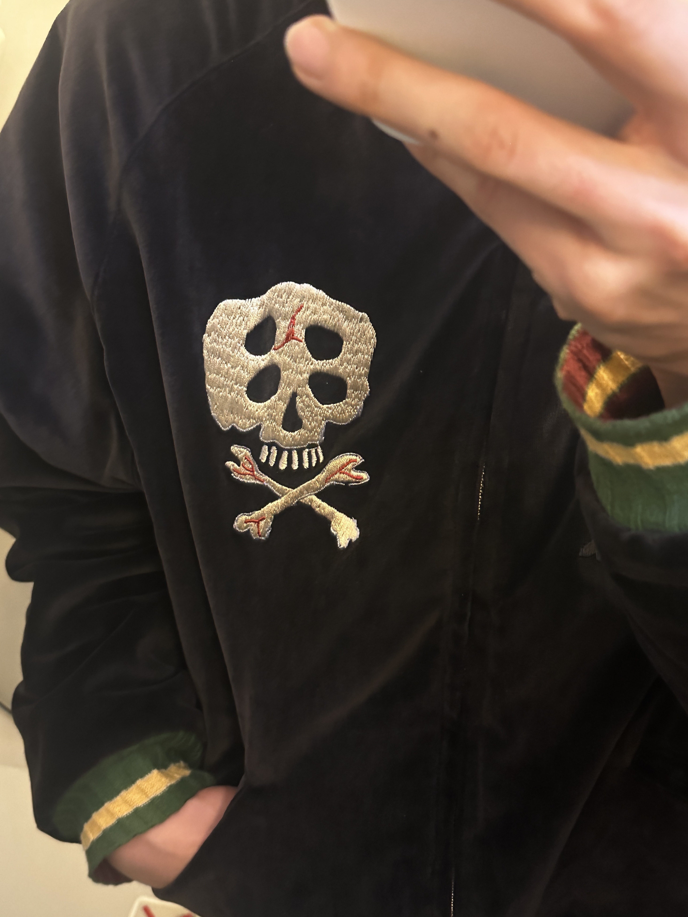 Kapital Velveteen Sulfide Souvenir Rain Skull Jacket Black, Our Legacy Gabe Shadow Play Black 착용 스타일 - 4