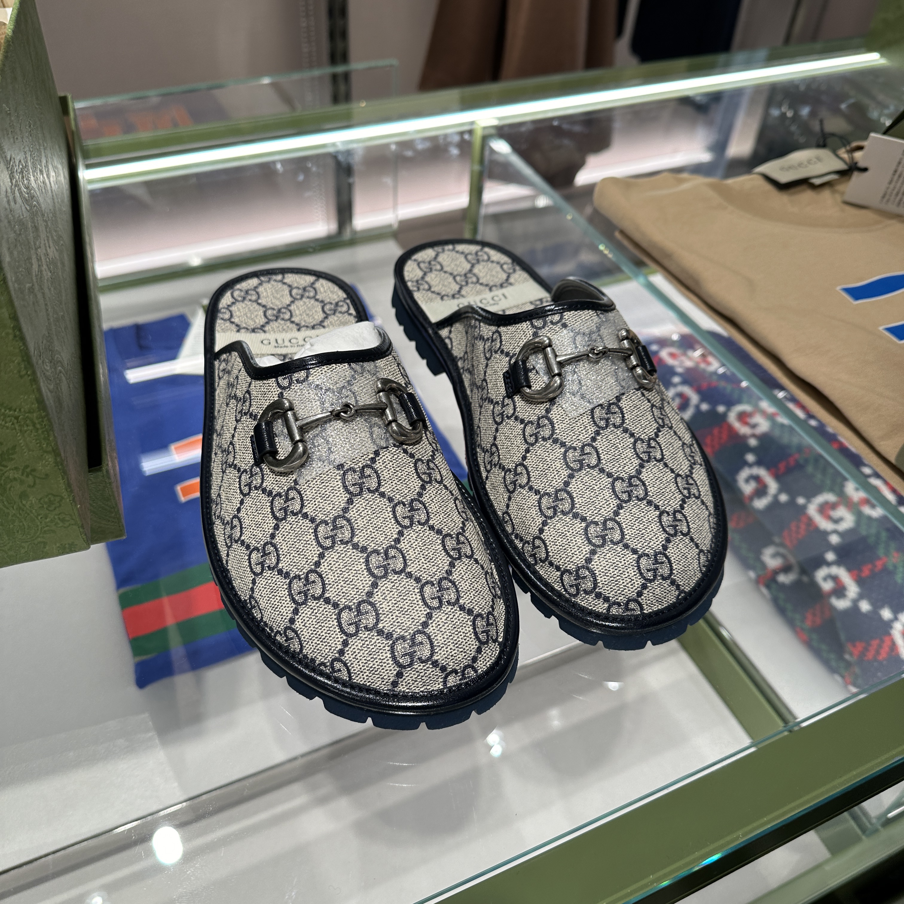 Gucci GG Slipper with Horsebit Beige Blue 착용 스타일 - 1