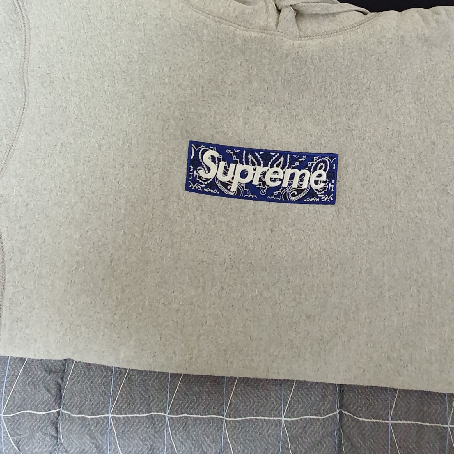 Supreme Bandana Box Logo Hooded Sweatshirt Heather Grey - 19FW 착용 스타일