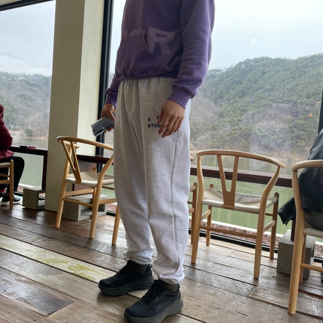 IAB Studio x Thor Hoodie Purple, IAB Studio Sweatpants Light Gray 착용 스타일