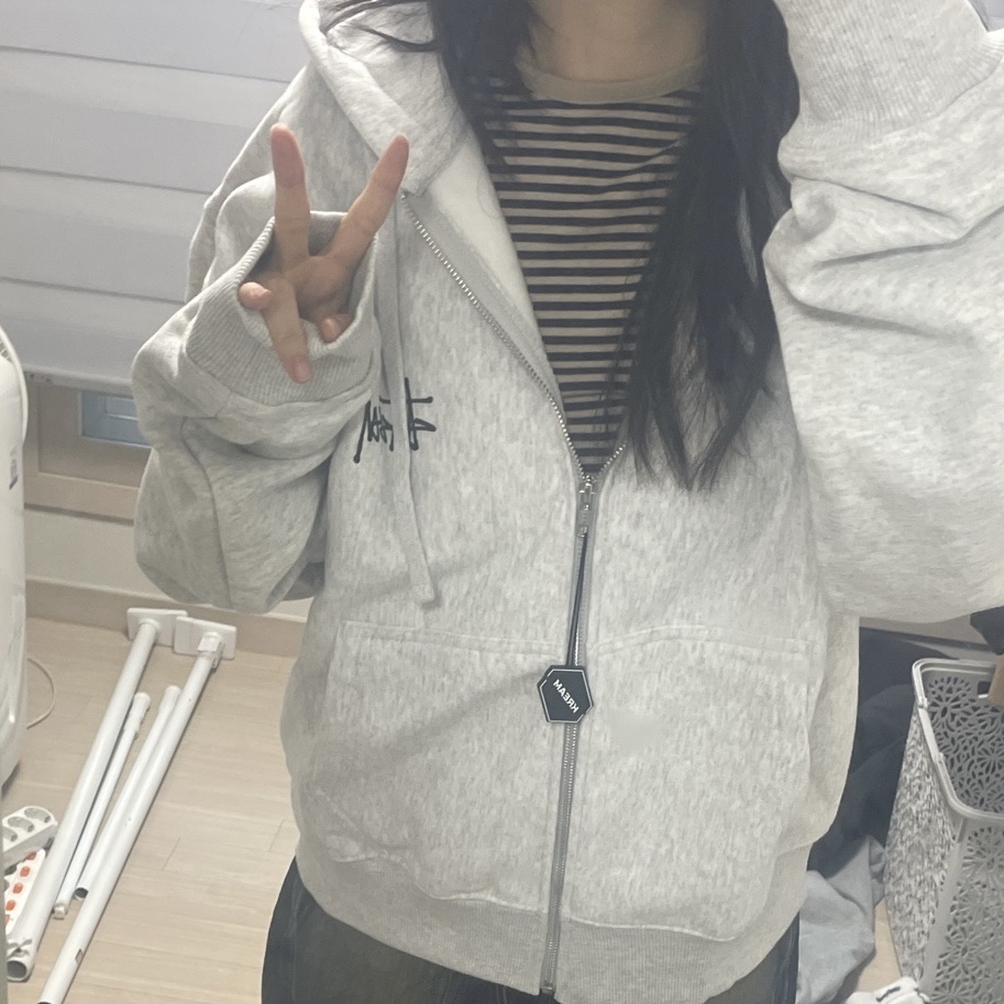 스투시 베이직 스투시 후드 집업 애쉬 헤더 2023 착용 스타일