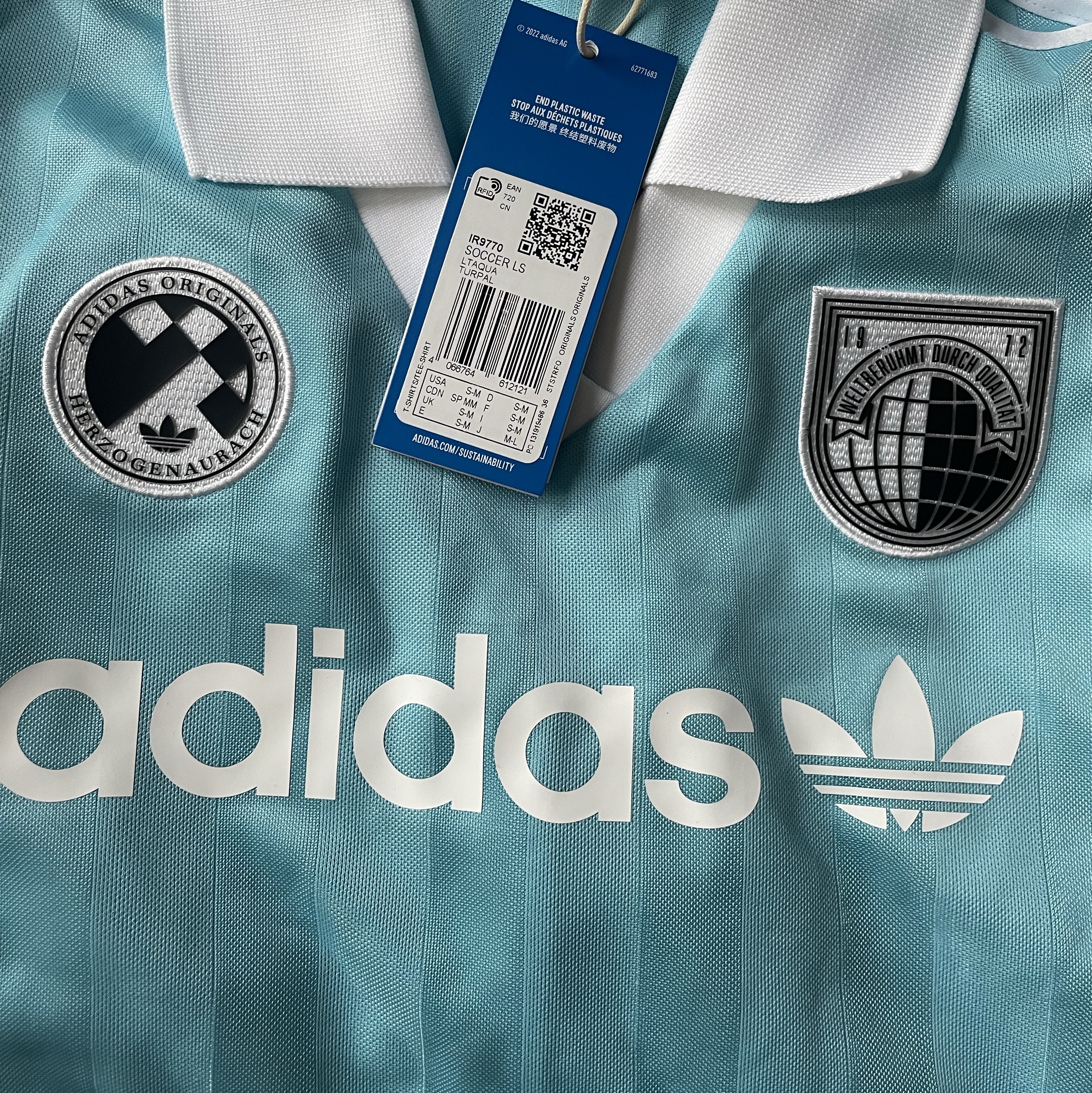 (W) Adidas Football Long Sleeve T-Shirt Light Aqua - US Sizing 착용 스타일