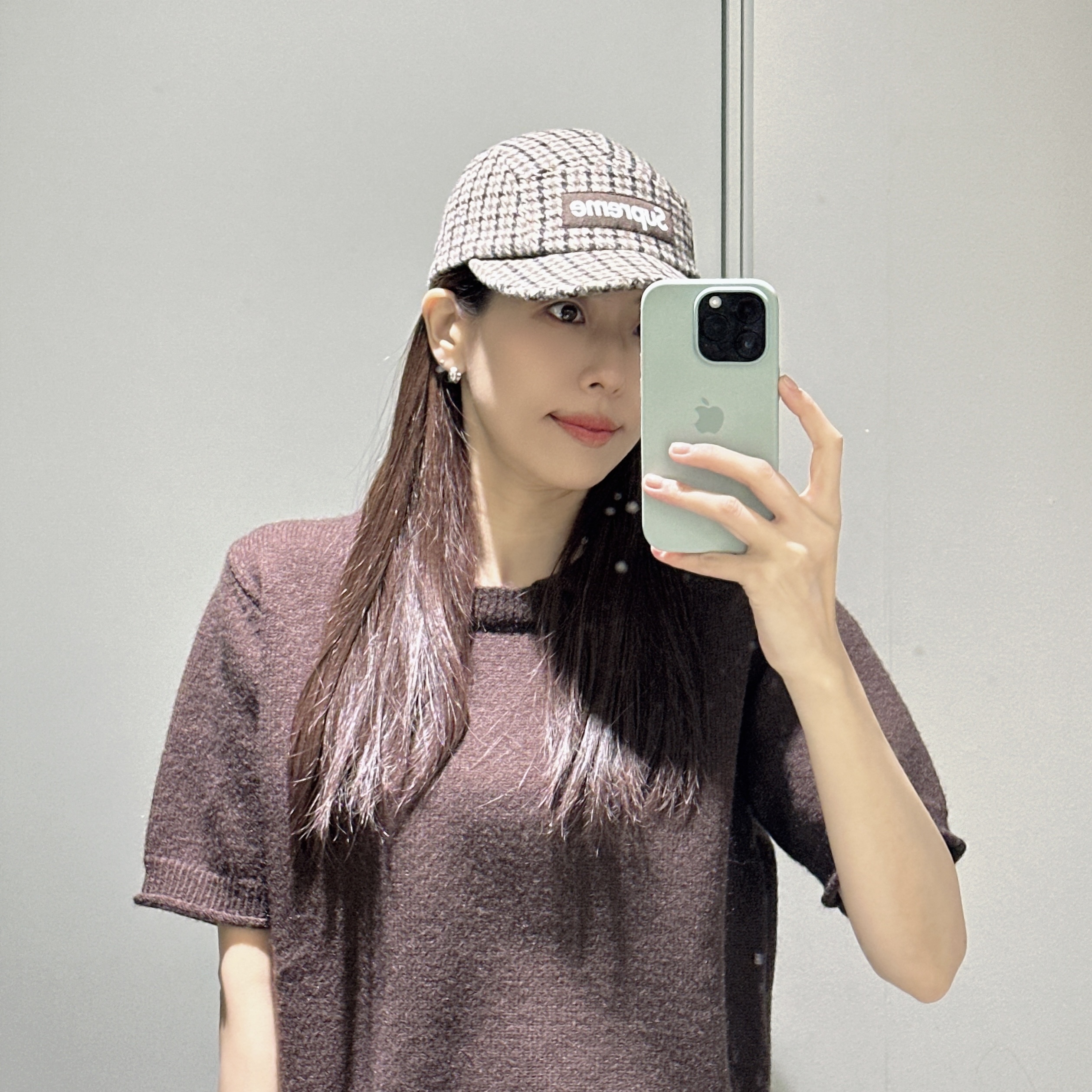 Supreme Houndstooth Wool Camp Cap Tan - 23FW 착용 스타일 - 1