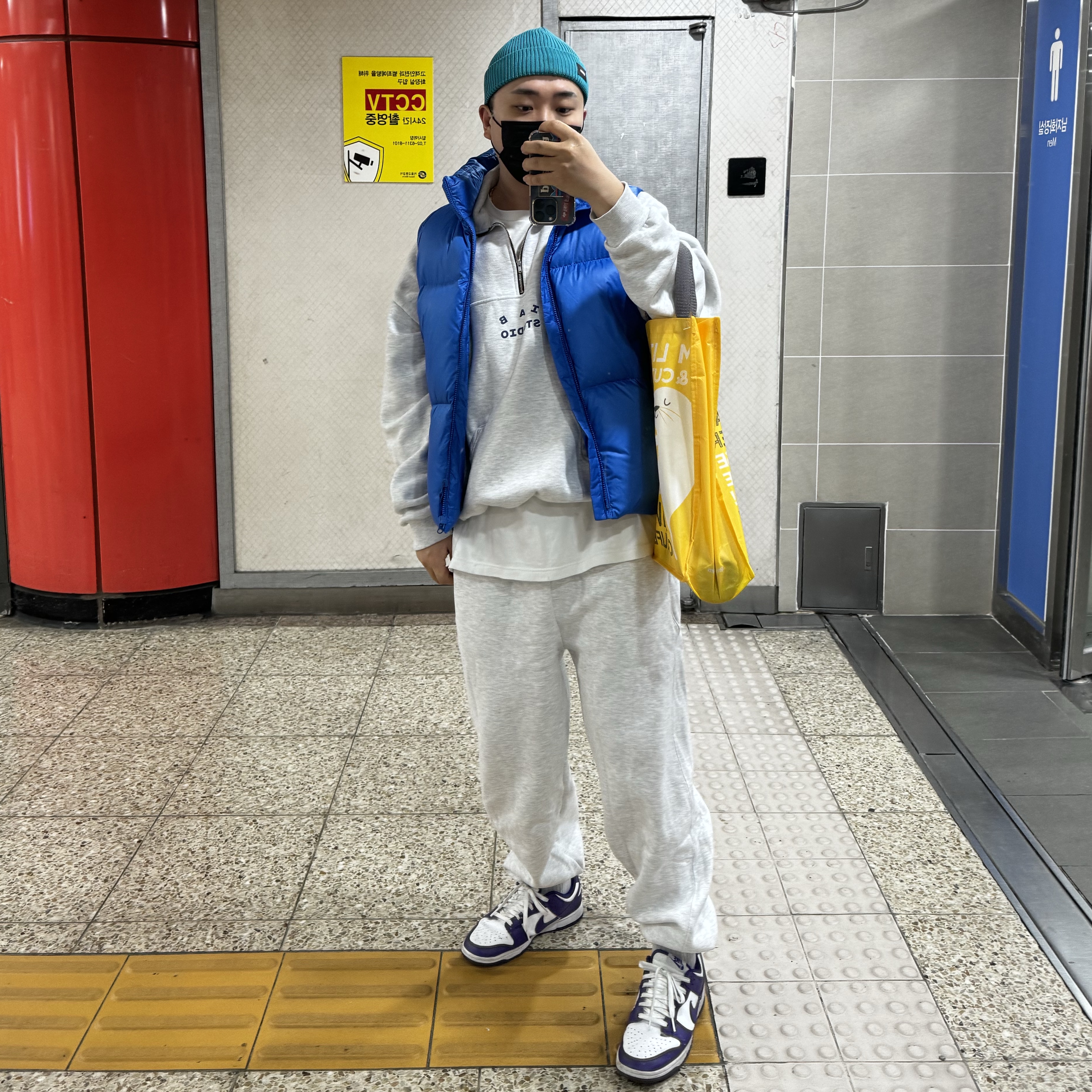 IAB Studio Half Zip Pullover Light Gray, Nike Dunk Low Retro Championship Court Purple 착용 스타일