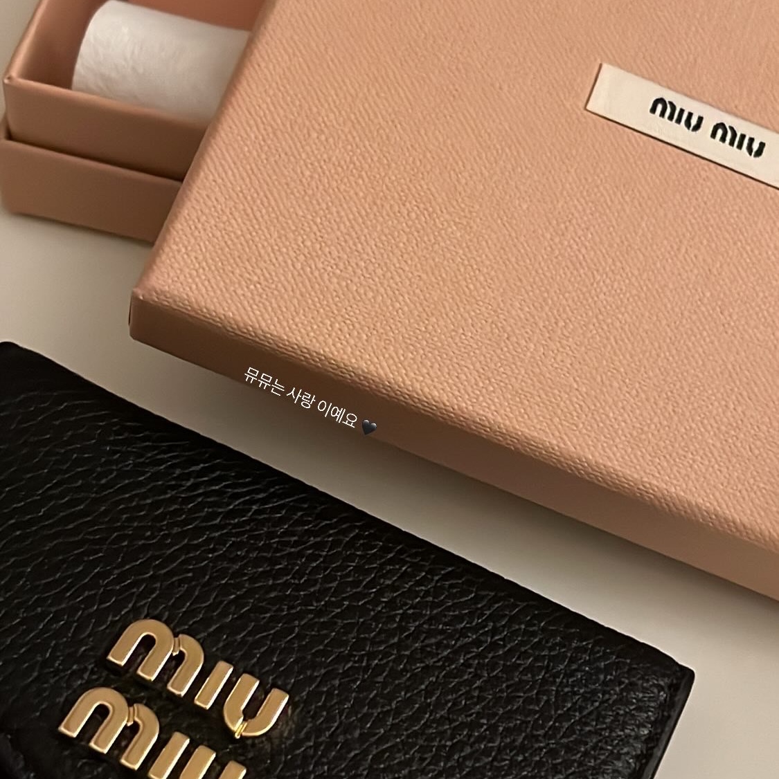 Miu Miu Metal Lettering Logo Leather Card Holder Black 착용 스타일
