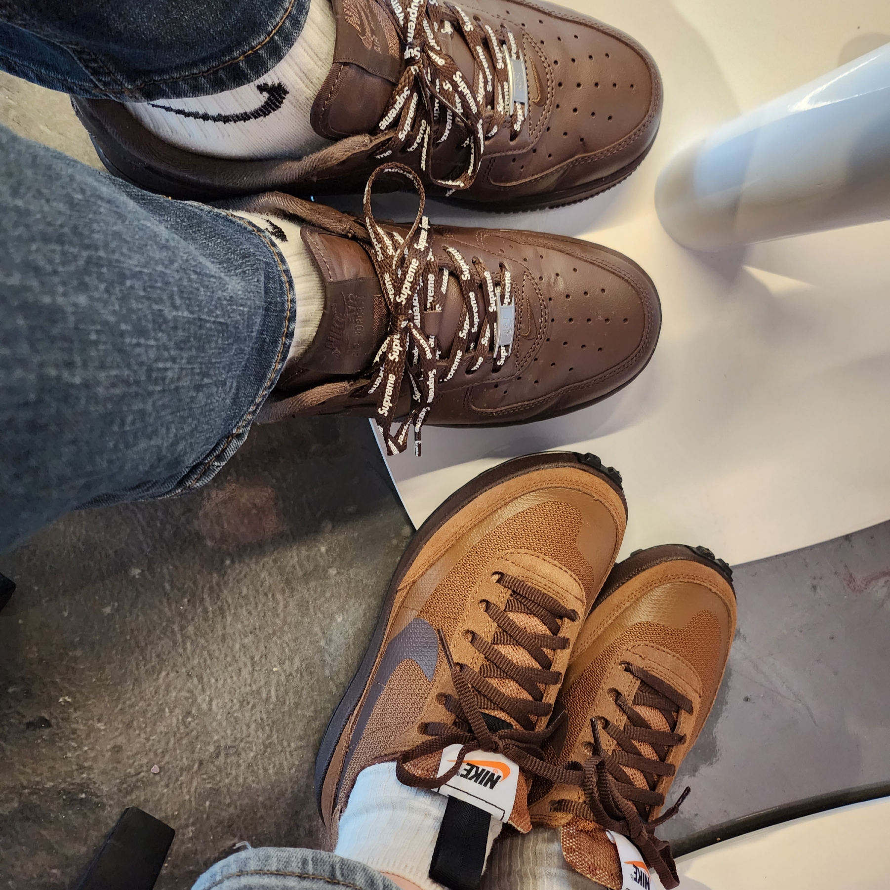 Nike x Supreme Air Force 1 Low Baroque Brown, Nike x Tom Sachs General Purpose Shoe Brown 착용 스타일 - 1
