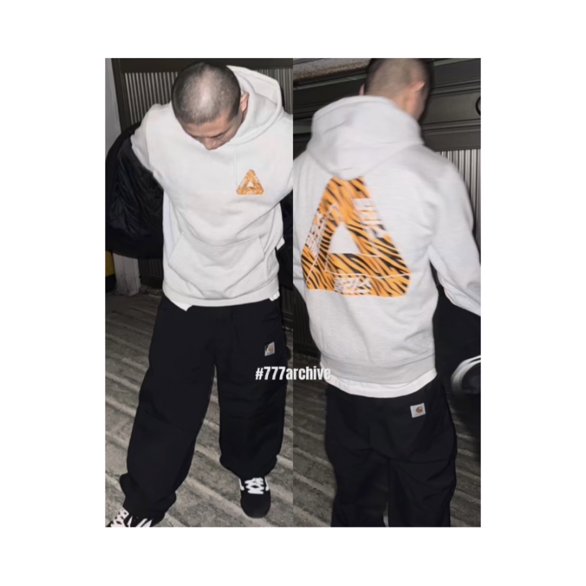 Palace Korea Hoodie Grey - 24SS, Palace Korea Varsity Jacket Black - 24SS 착용 스타일 - 1