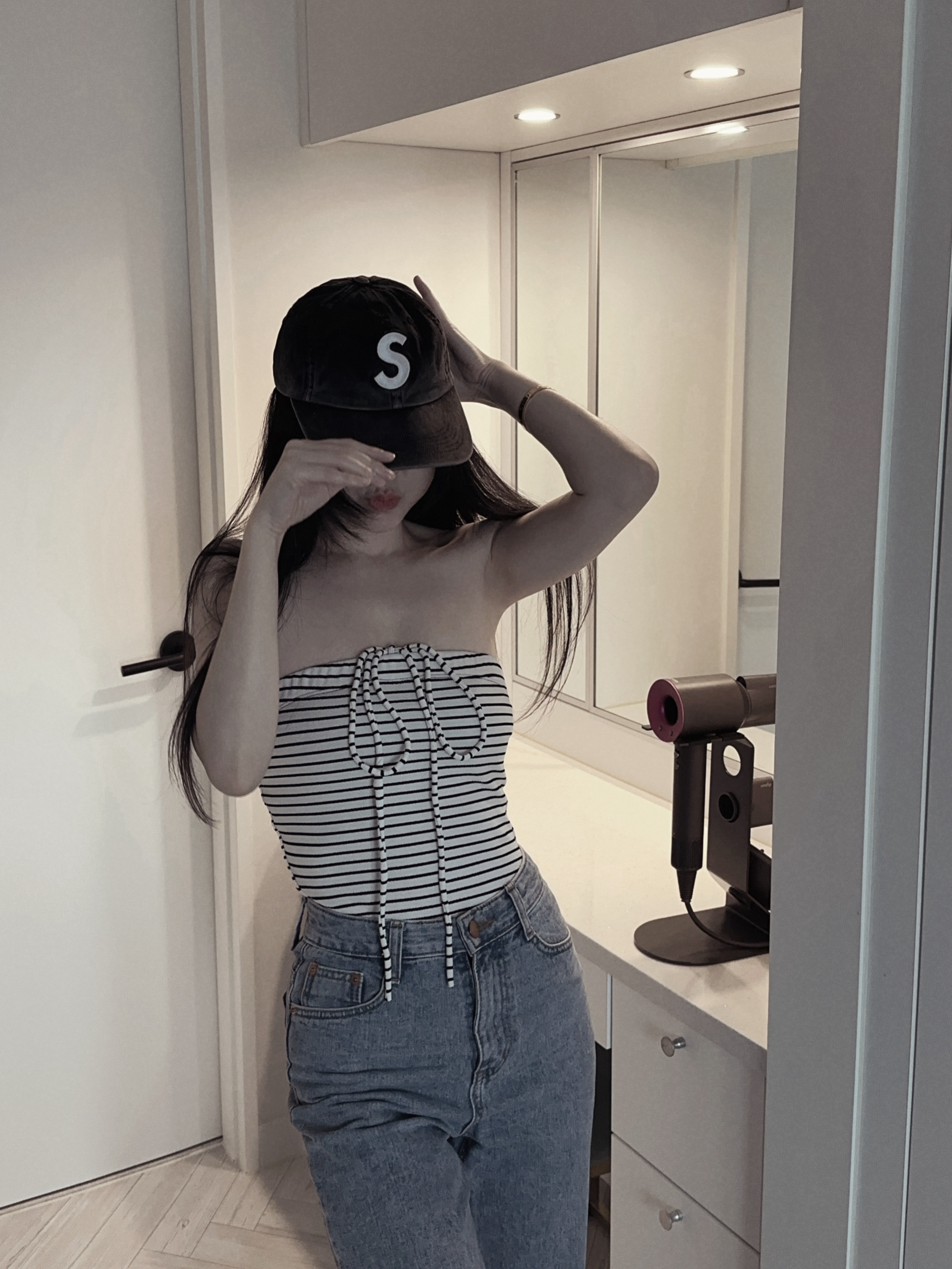 Supreme Pigment Print S Logo 6-Panel Black - 23FW 착용 스타일 - 3