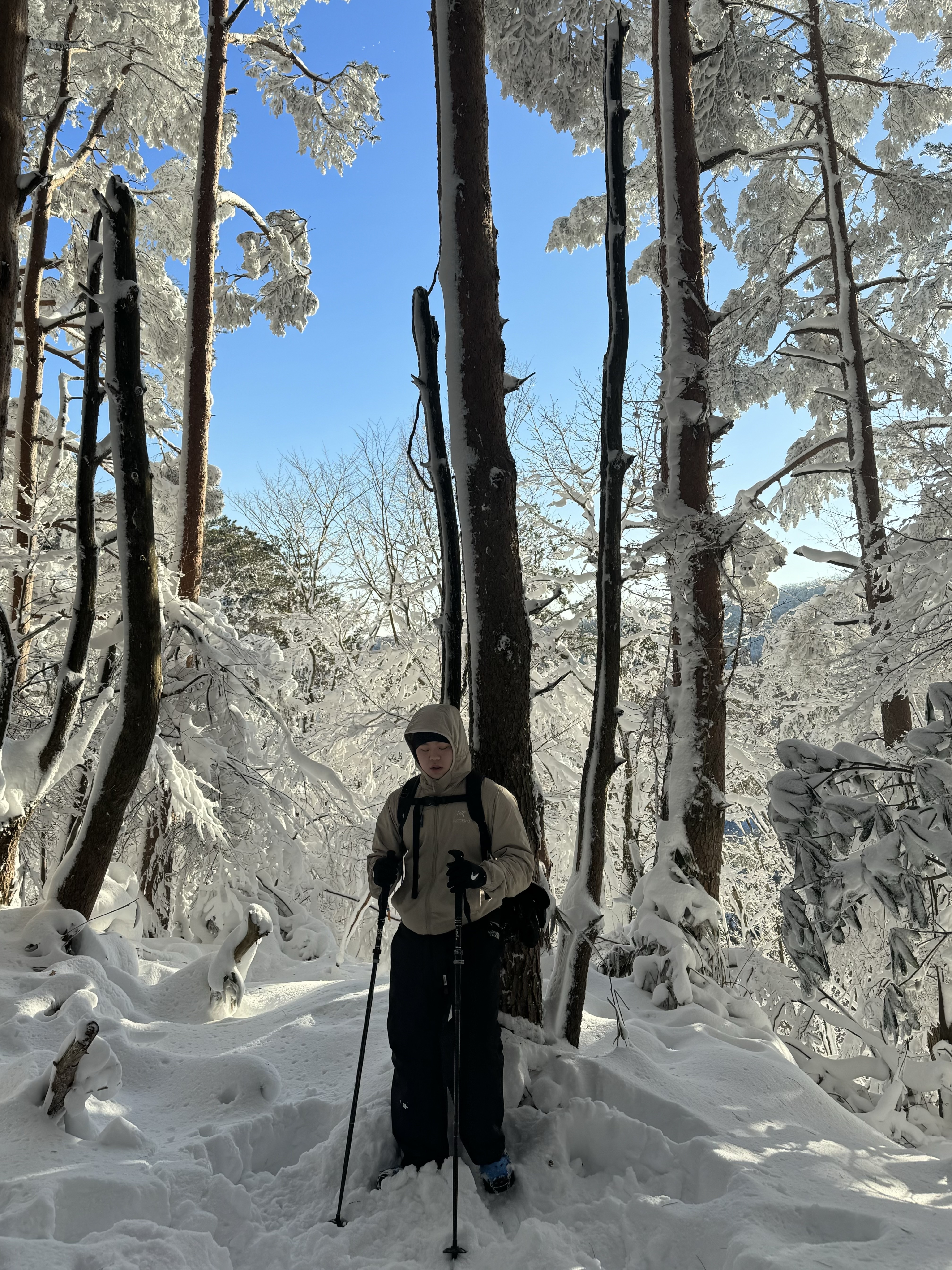 Arc'teryx Atom Hoody Smoke Bluff, The North Face White Label Slope Heat Pants Black 착용 스타일 - 1