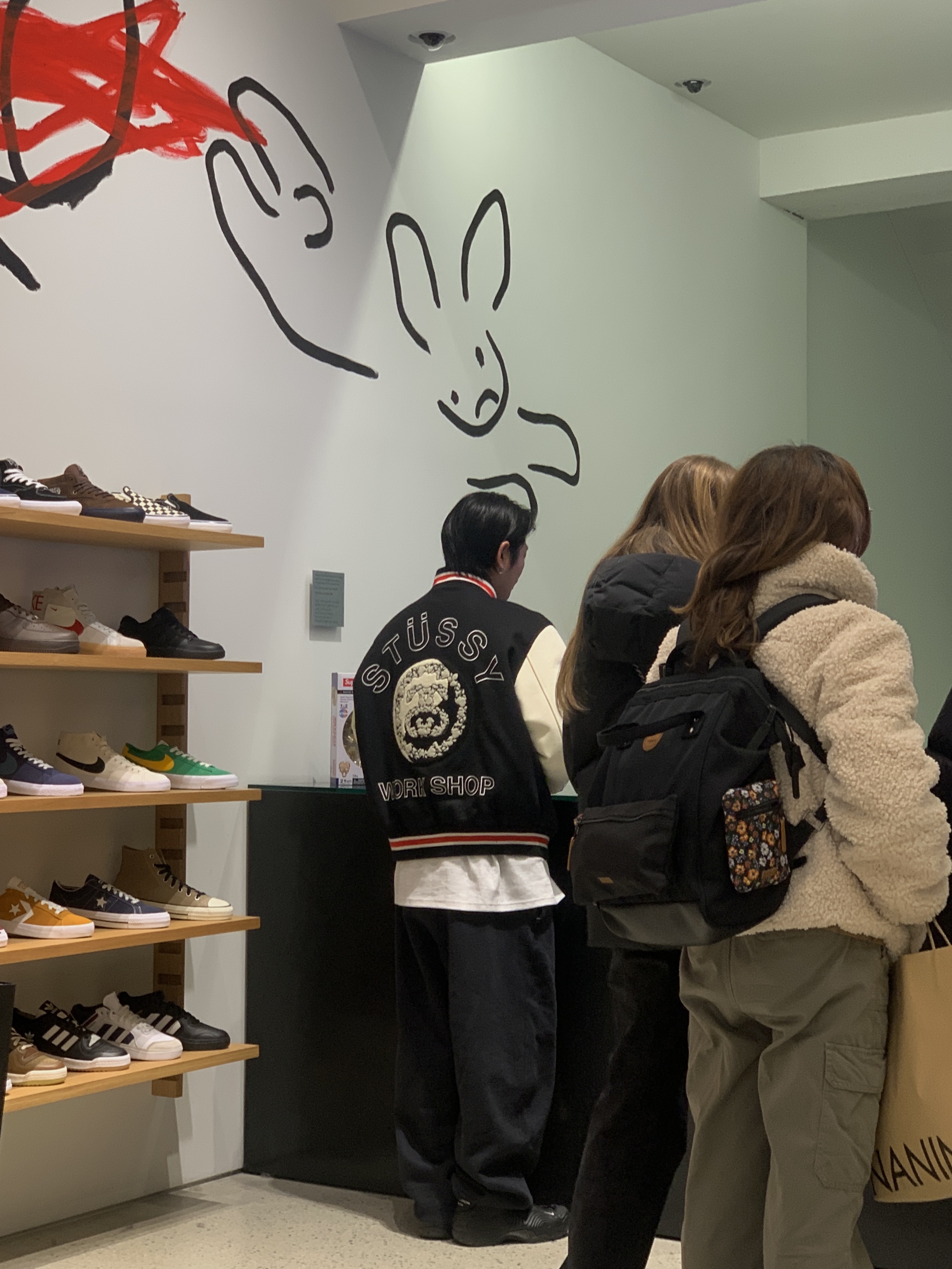 Stussy x Our Legacy x Denim Tears TTL Varsity Jacket Black, Nike x Comme des Garcons Homme Plus Air Foamposite One Black 착용 스타일 - 3