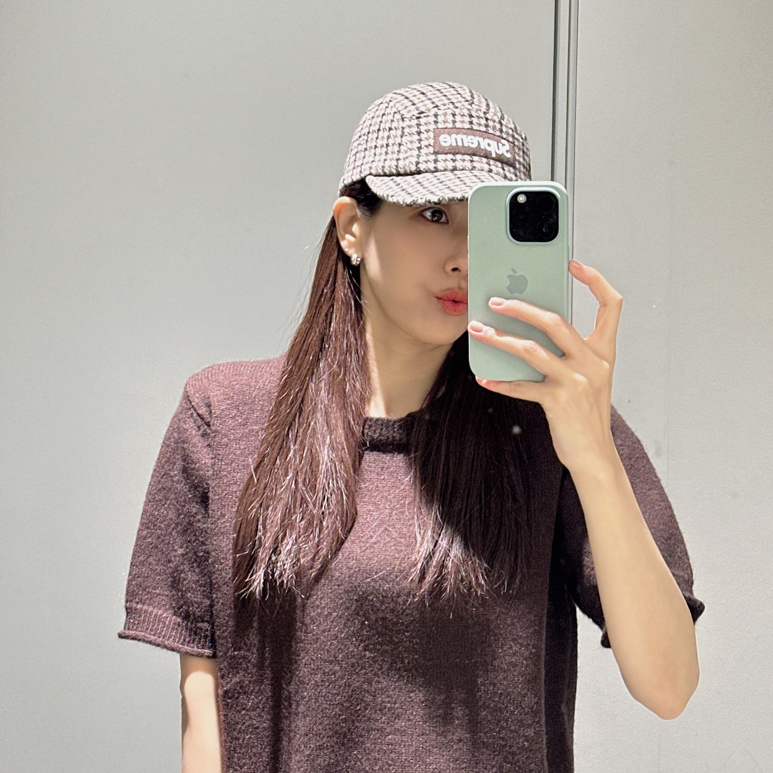 Supreme Houndstooth Wool Camp Cap Tan - 23FW 착용 스타일 - 2