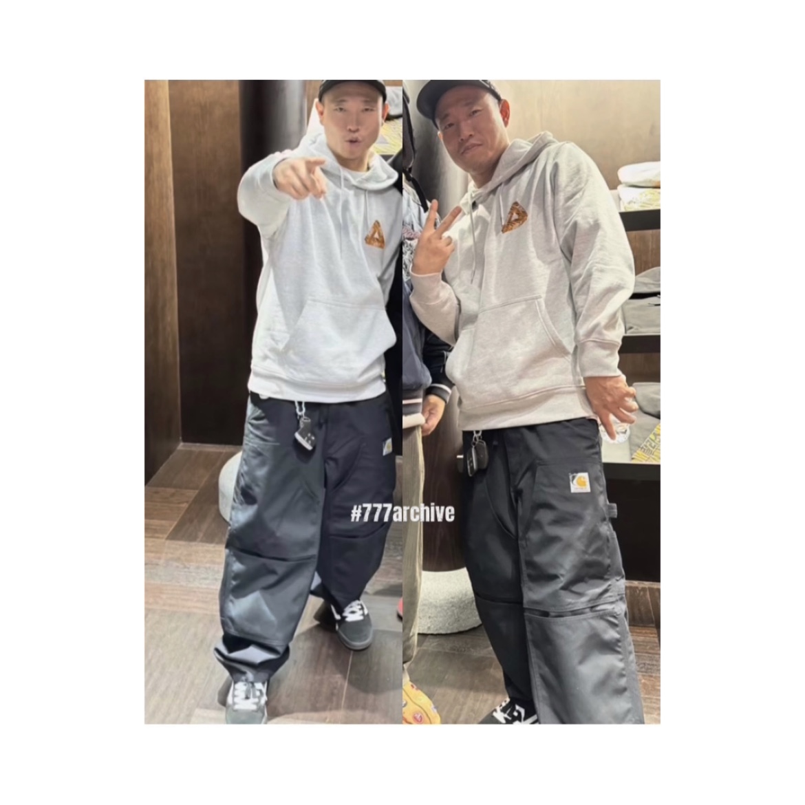 Palace Korea Hoodie Grey - 24SS, Palace Korea Varsity Jacket Black - 24SS 착용 스타일 - 3