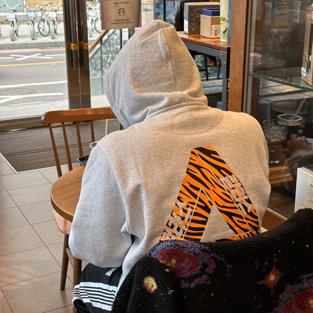 Palace Korea Hoodie Grey - 24SS, BAPE Bape SK8 Sta Low #4 M1 Beige 착용 스타일 - 2