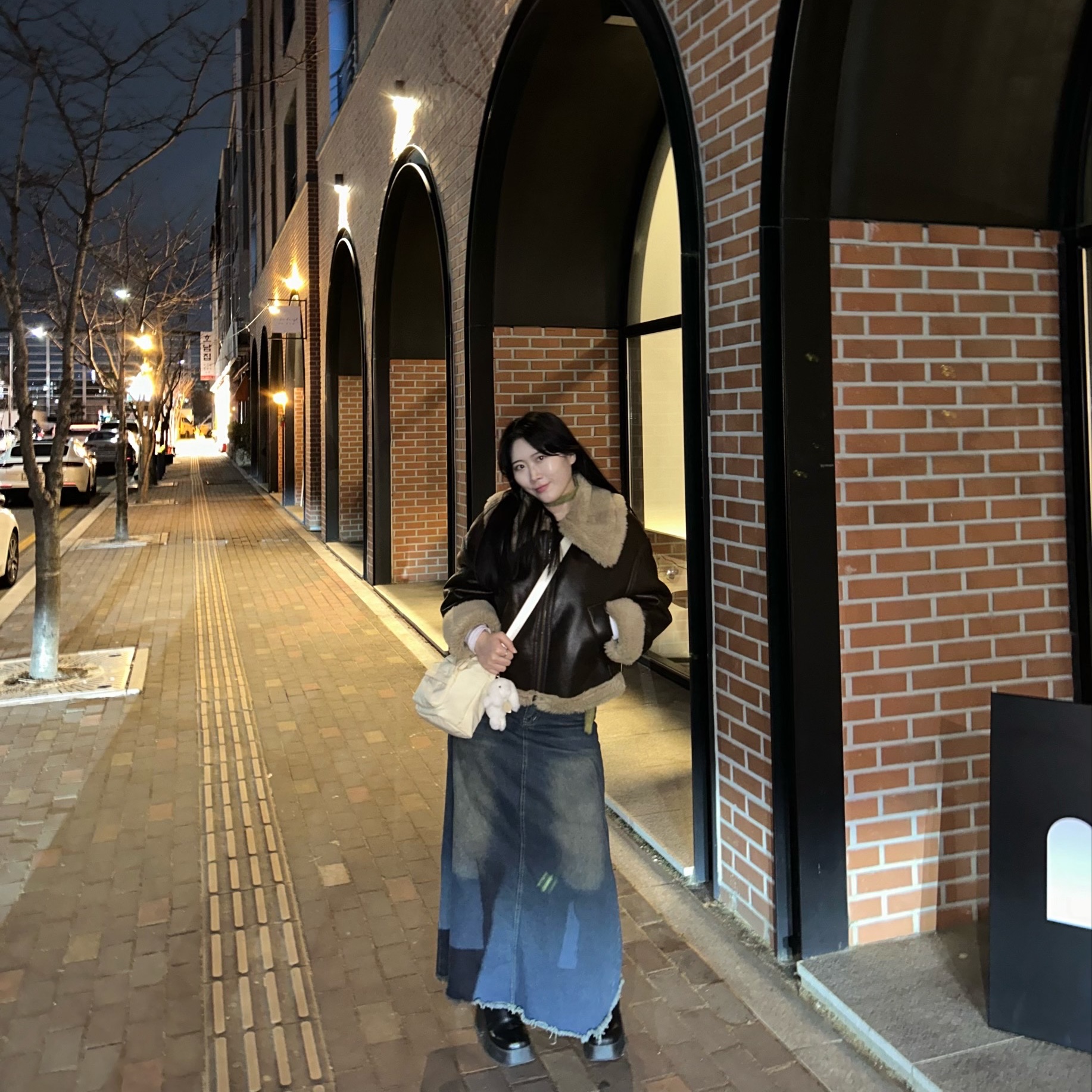 (W) Zara ZW Double-Faced Biker Jacket Brown 착용 스타일 - 3