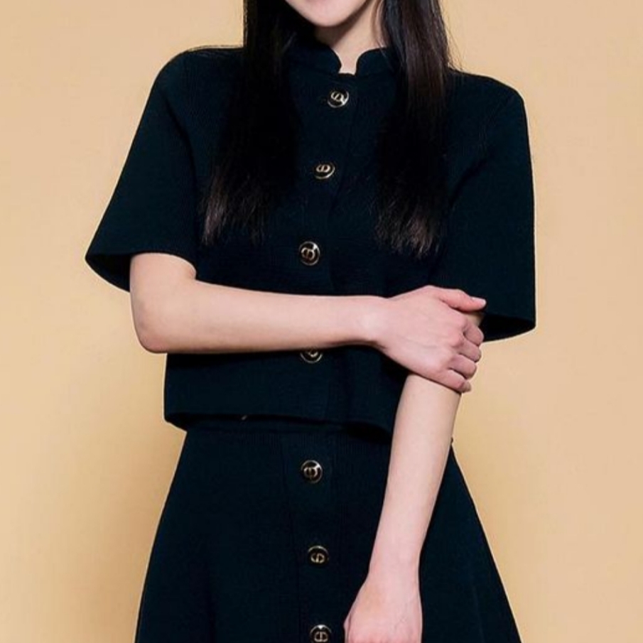 (W) Dior Cropped Jacket Virgin Wool Knit Black 착용 스타일