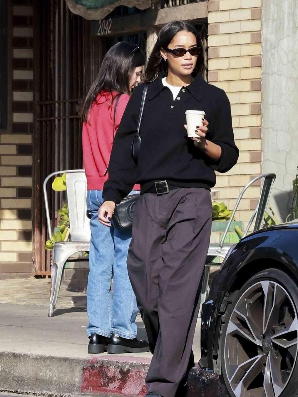 The Garment Women Pluto Wide Pants Black, Zara x Ader Error Striped Trousers Grey 착용 스타일 - 6