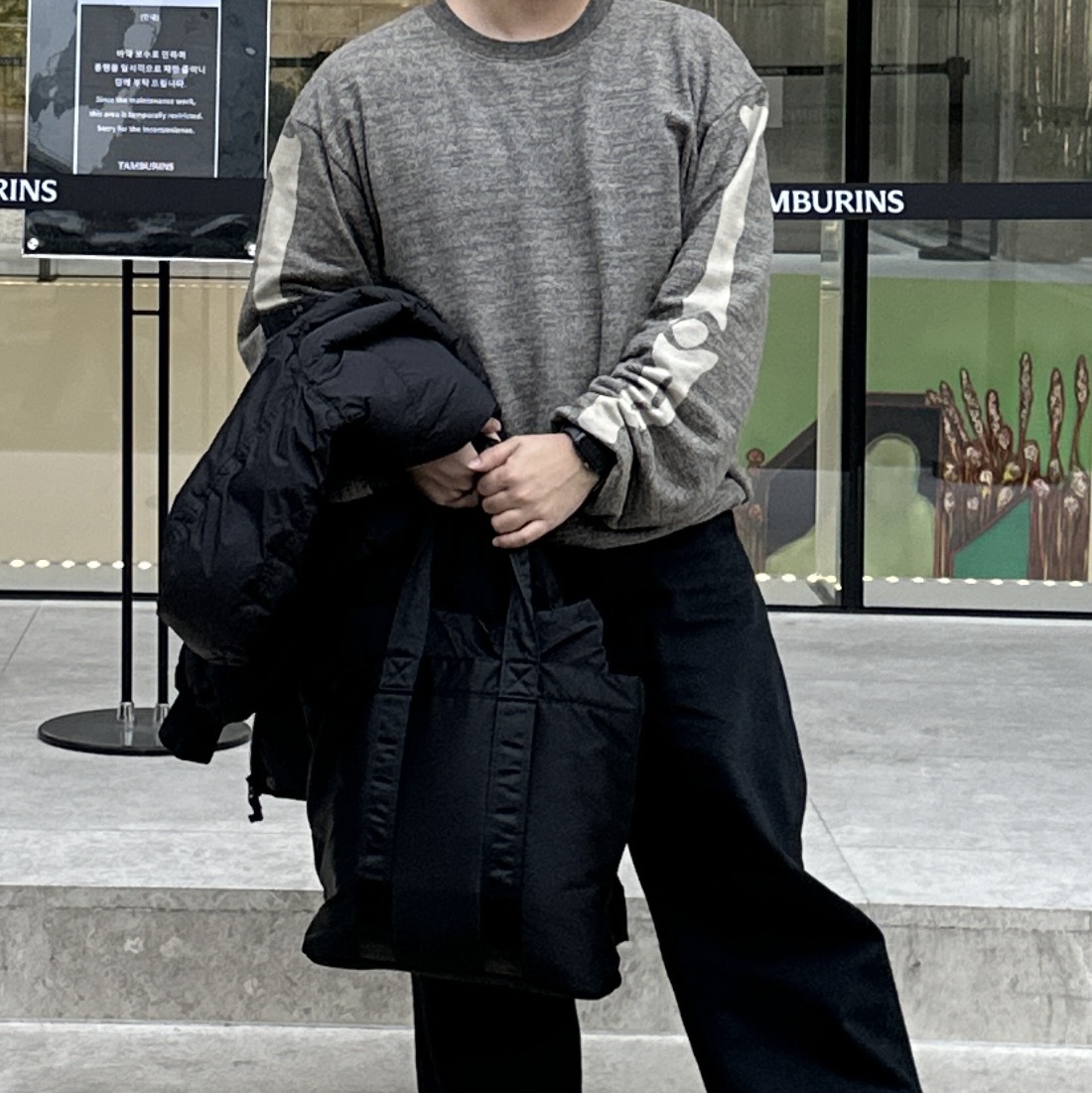 Kapital Fleece Big Crewneck Sweat Heather Charcoal 착용 스타일 - 3