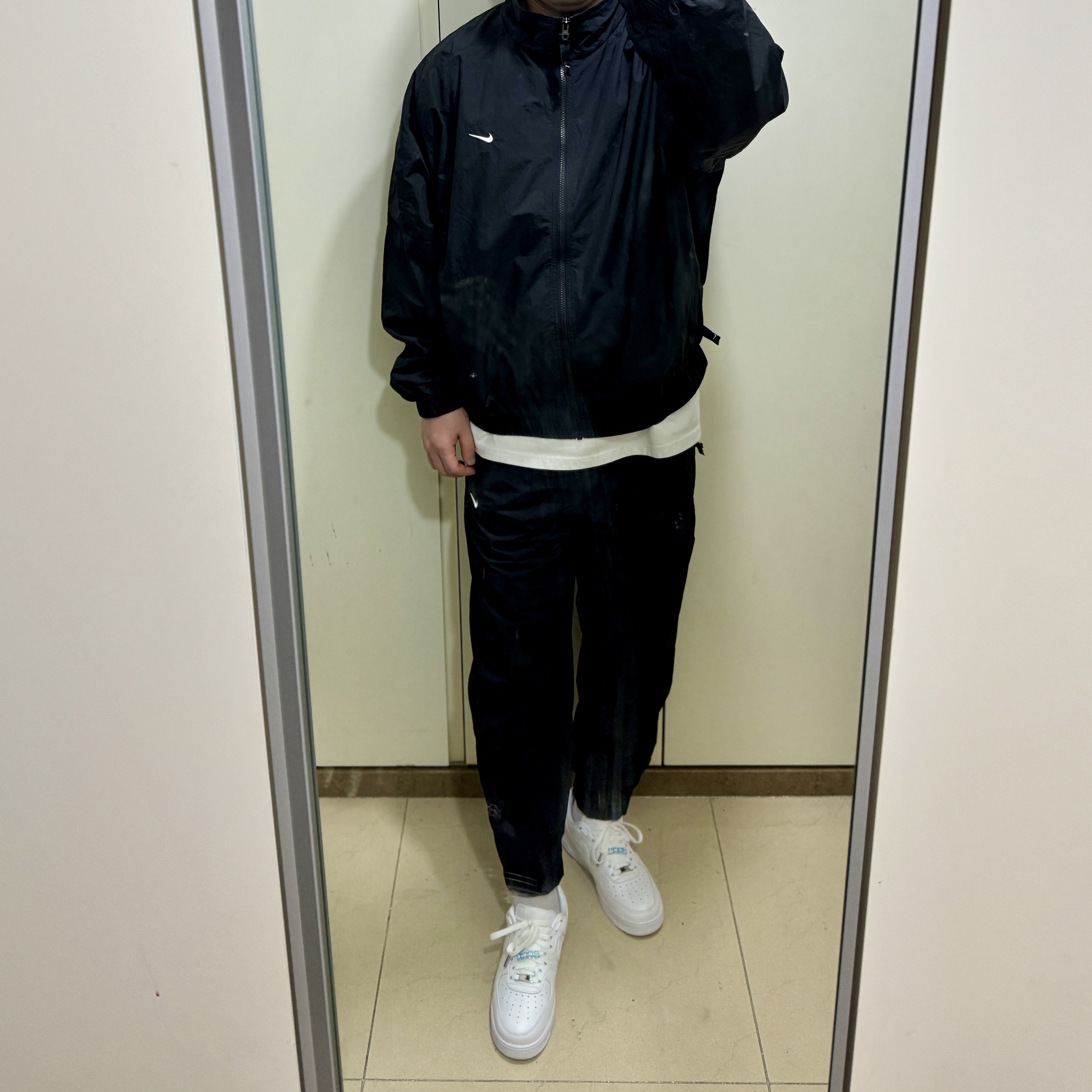 Nike NRG Solo Swoosh Woven Track Pants Black White - Asia, Nike NRG Solo Swoosh Woven Track Jacket Black - Asia 착용 스타일