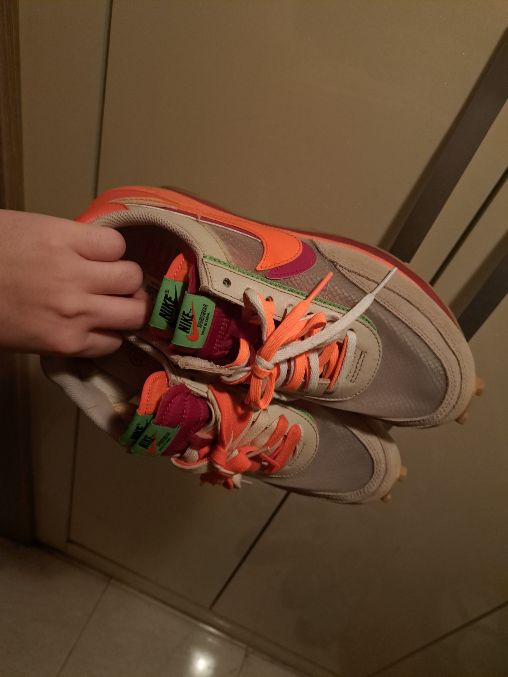 Nike x Sacai x Clot LDWaffle Orange Blaze 착용 스타일 - 2
