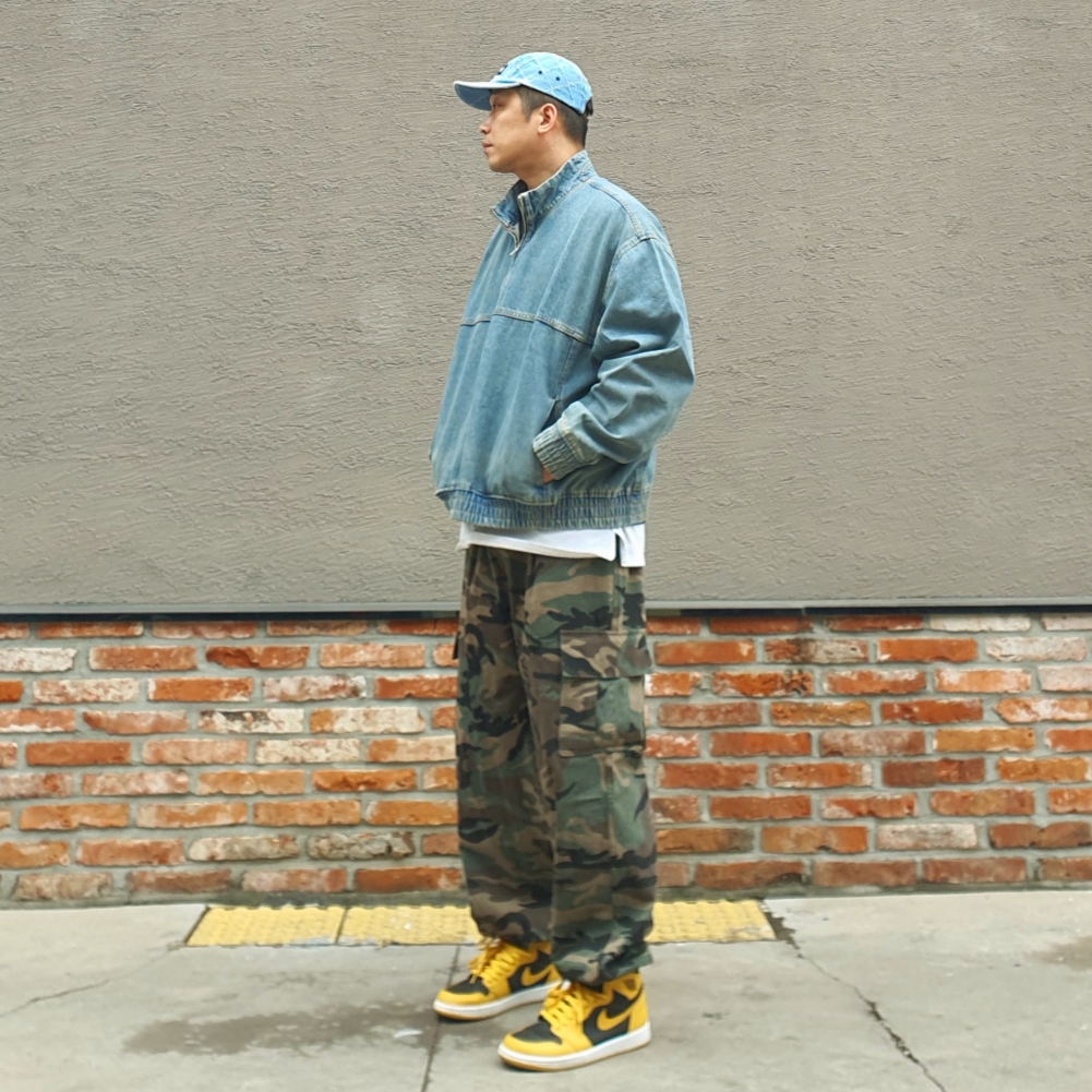 Jordan 1 Retro High OG Pollen, Supreme Punched Denim Camp Cap Washed Indigo - 23FW 착용 스타일 - 2