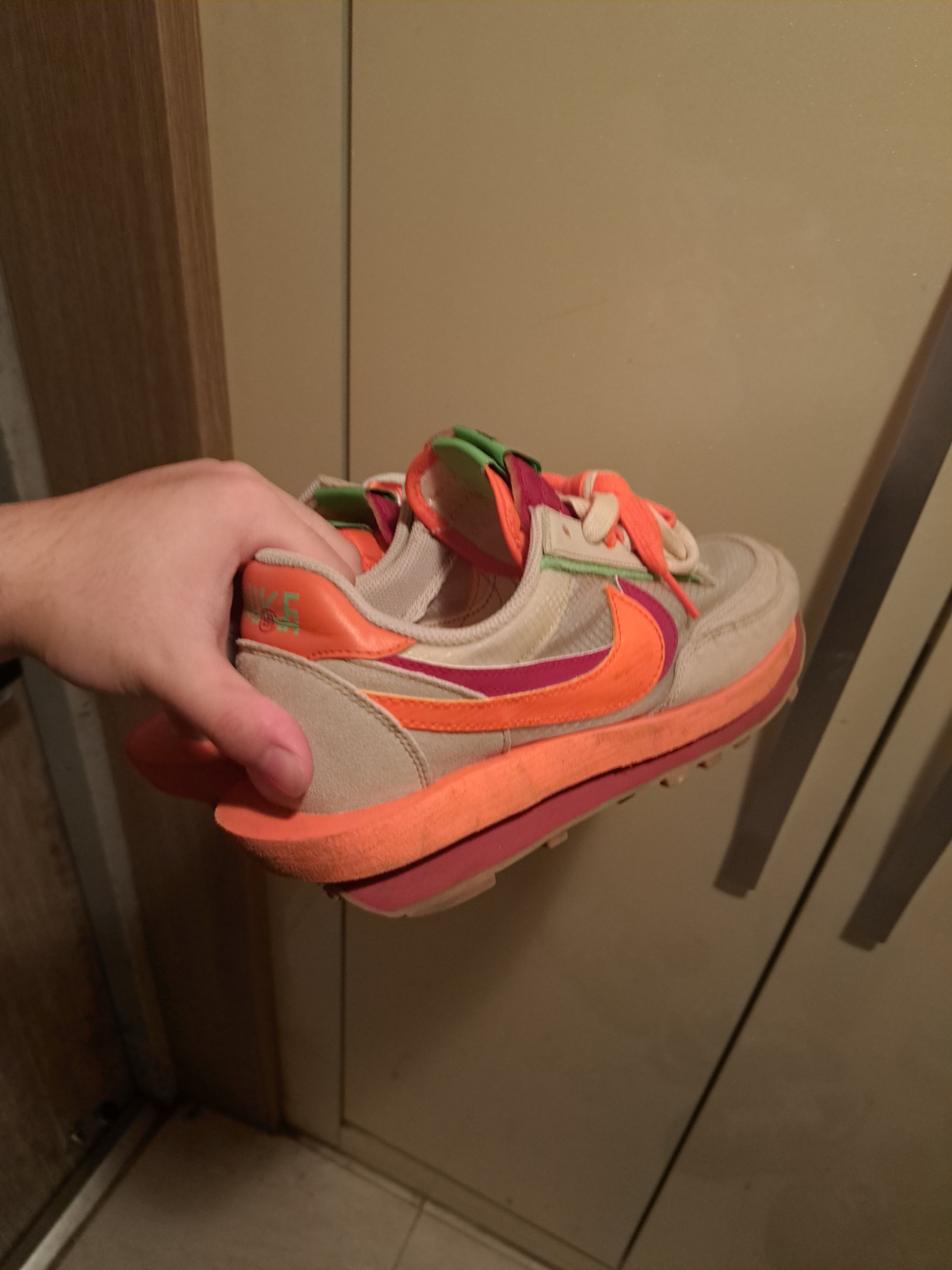 Nike x Sacai x Clot LDWaffle Orange Blaze 착용 스타일 - 4