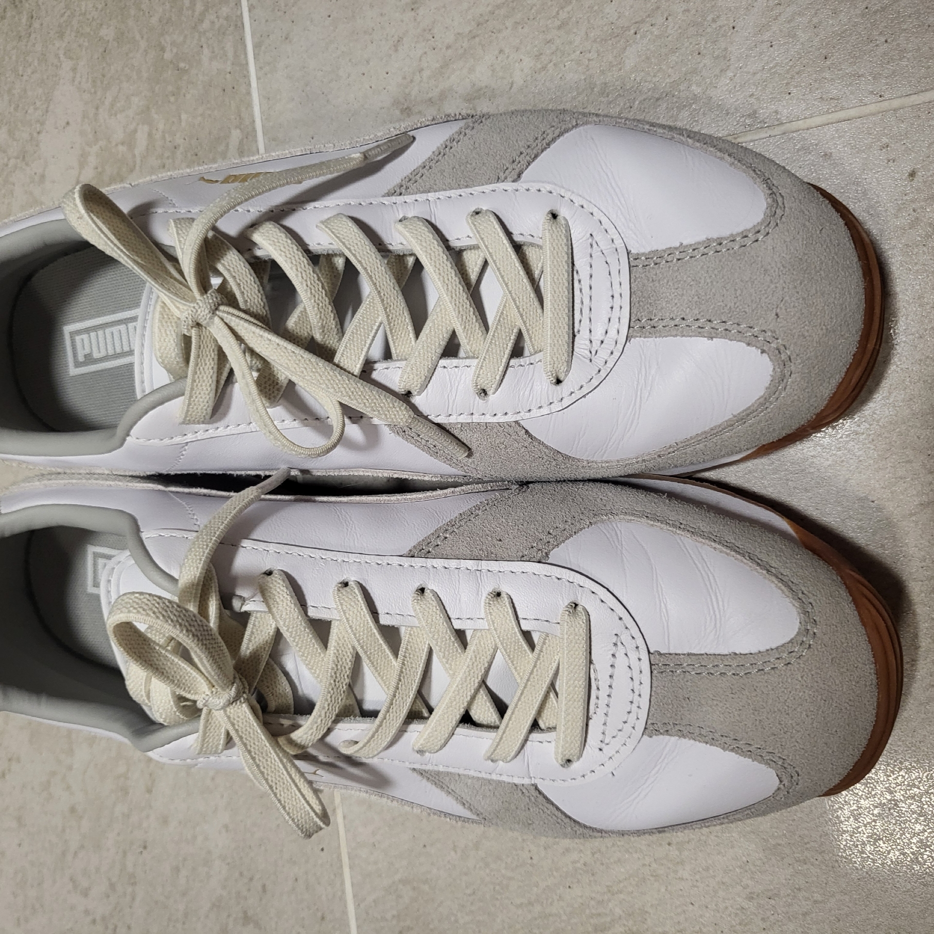 Puma Army Trainer Rider White Gray Violet 착용 스타일