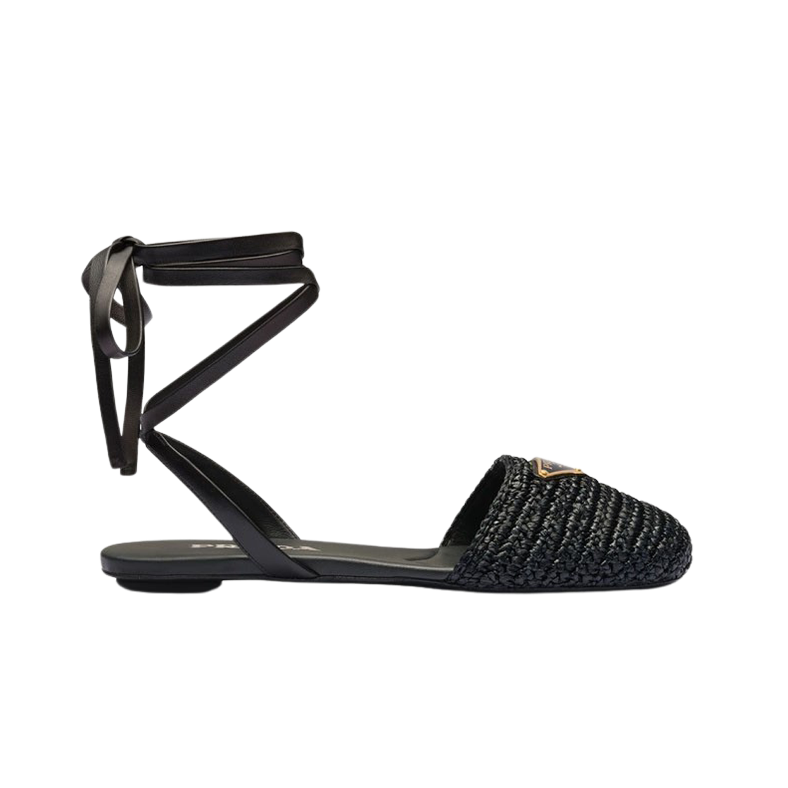 (W) 프라다 크로셰 플렛 샌들 블랙((W) Prada Crochet Flat Sandals Black) - 1