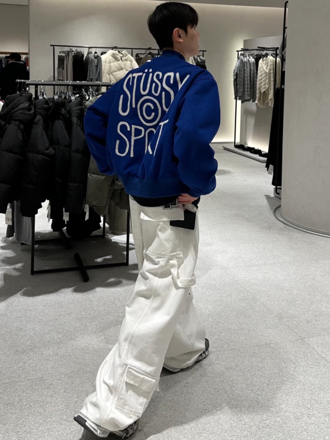 Stussy x CDG Varsity Jacket, Nike NSW Authentics Varsity Jacket Black - Asia 착용 스타일 - 4
