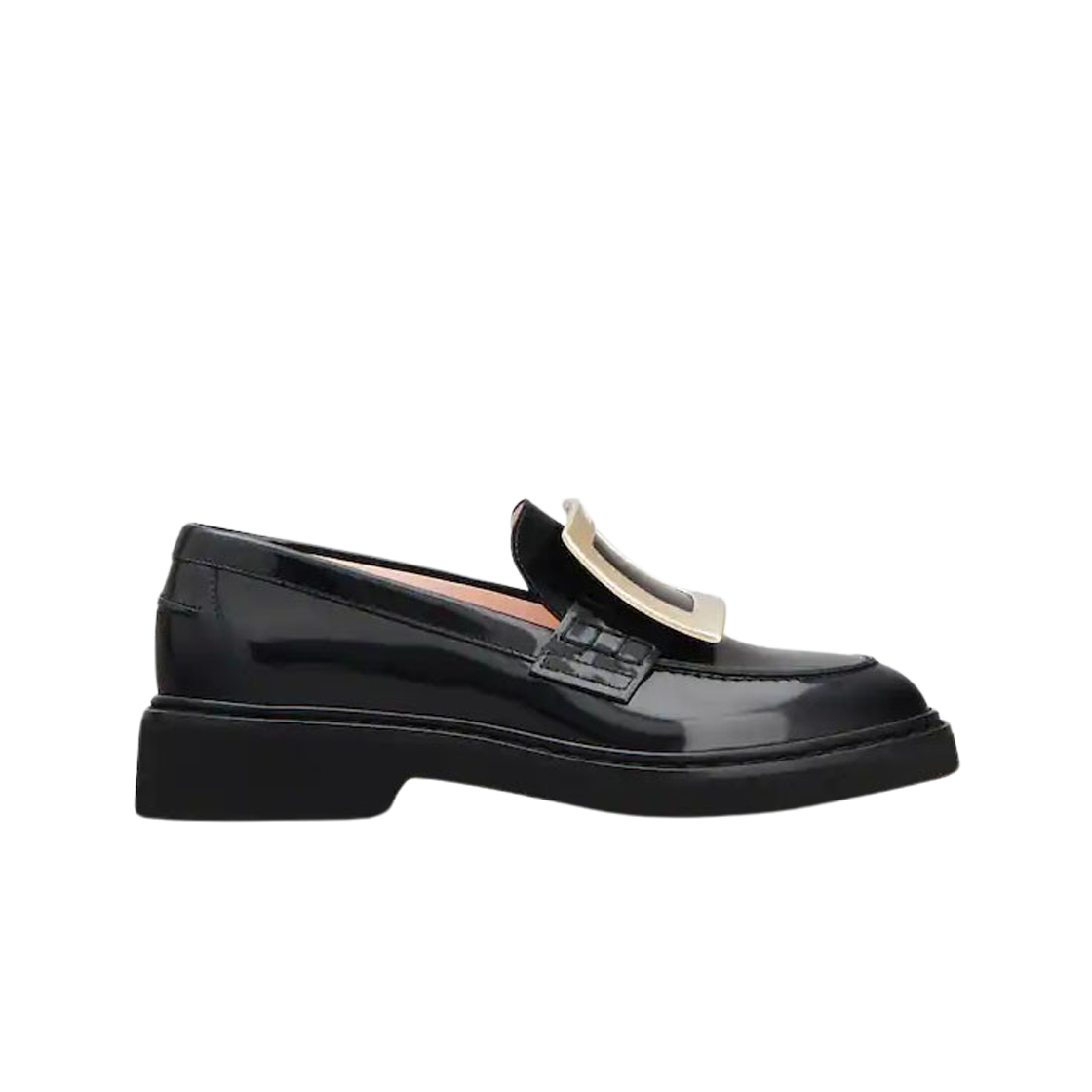 RVW54825190MRKB999 (W) Roger Vivier Viv' Rangers Metal Buckle Loafers Leather Black