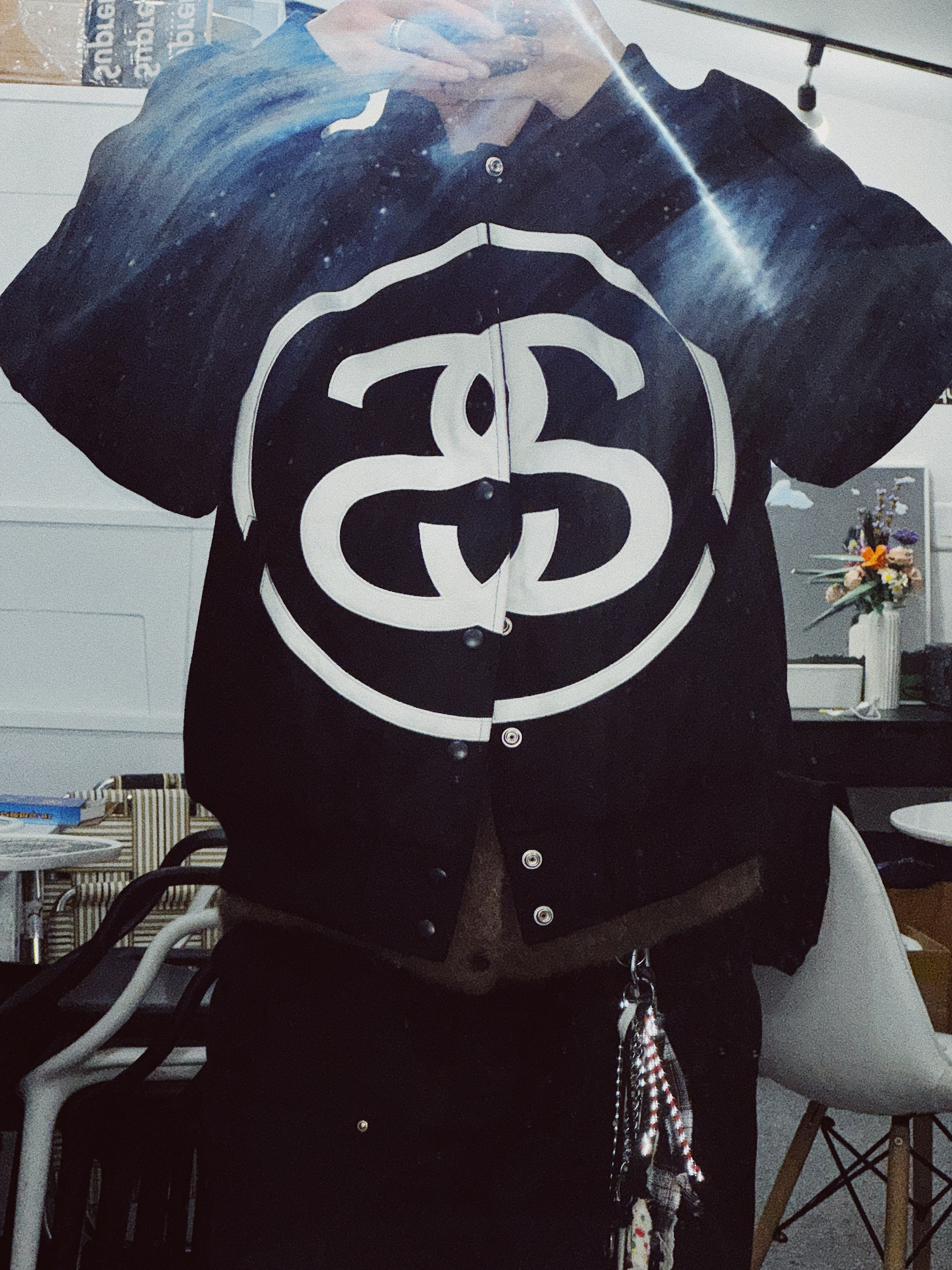 Stussy SS Link Hoodie Black, Stussy SS Link Varsity Jacket Black 착용 스타일 - 3