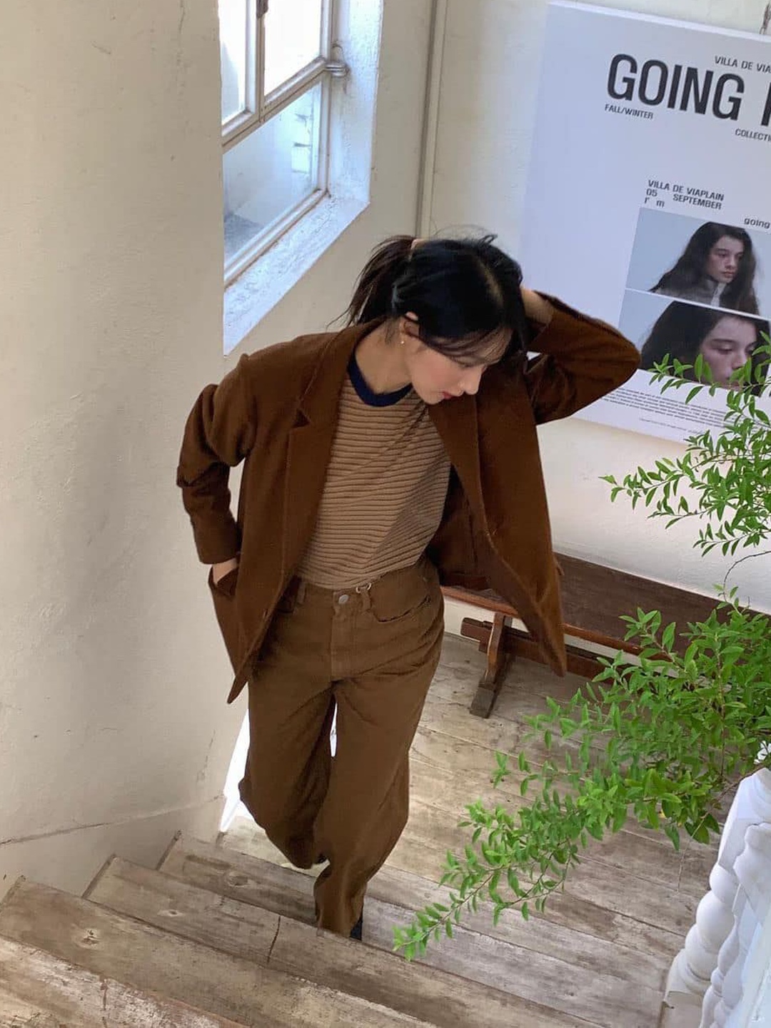 Nieeh Coduroy Boots Cut Pants Brown 착용 스타일 - 2