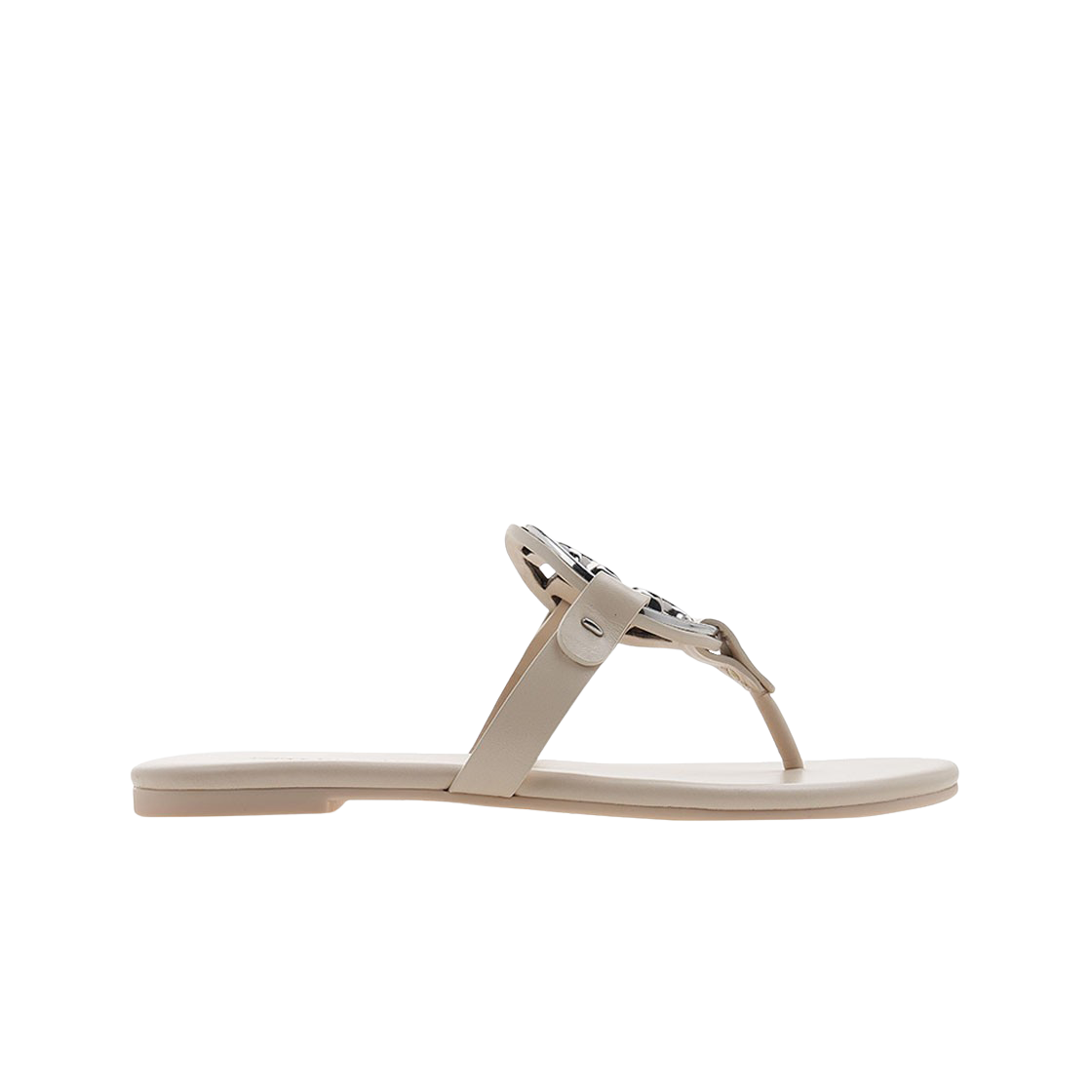 136593-122 (W) Tory Burch Miller Soft Metal Logo Sandal New Cream
