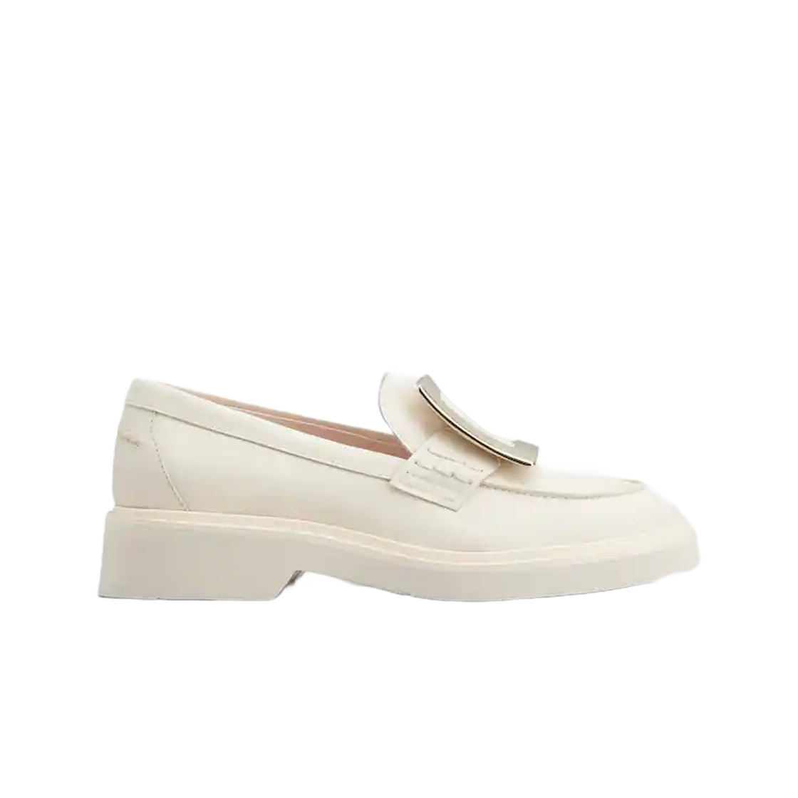 RVW54825190TFSC019 (W) Roger Vivier Viv' Rangers Metal Buckle Loafers Leather Off White