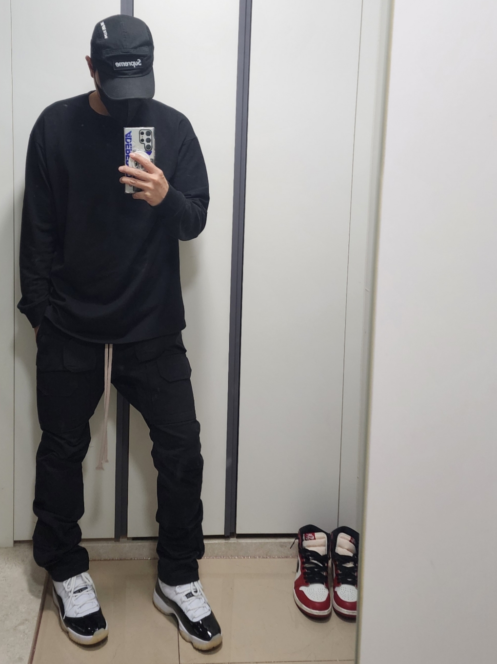 Supreme Military Camp Cap Black - 21FW, Jordan 11 Retro Gratitude 착용 스타일 - 2